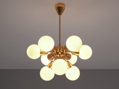 Brass Sputnik Chandelier with Opaline Glass Spheres