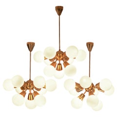 Brass Sputnik Chandelier with Opaline Glass Spheres Brass Sputnik Chandelier with Opaline Glass Spheres