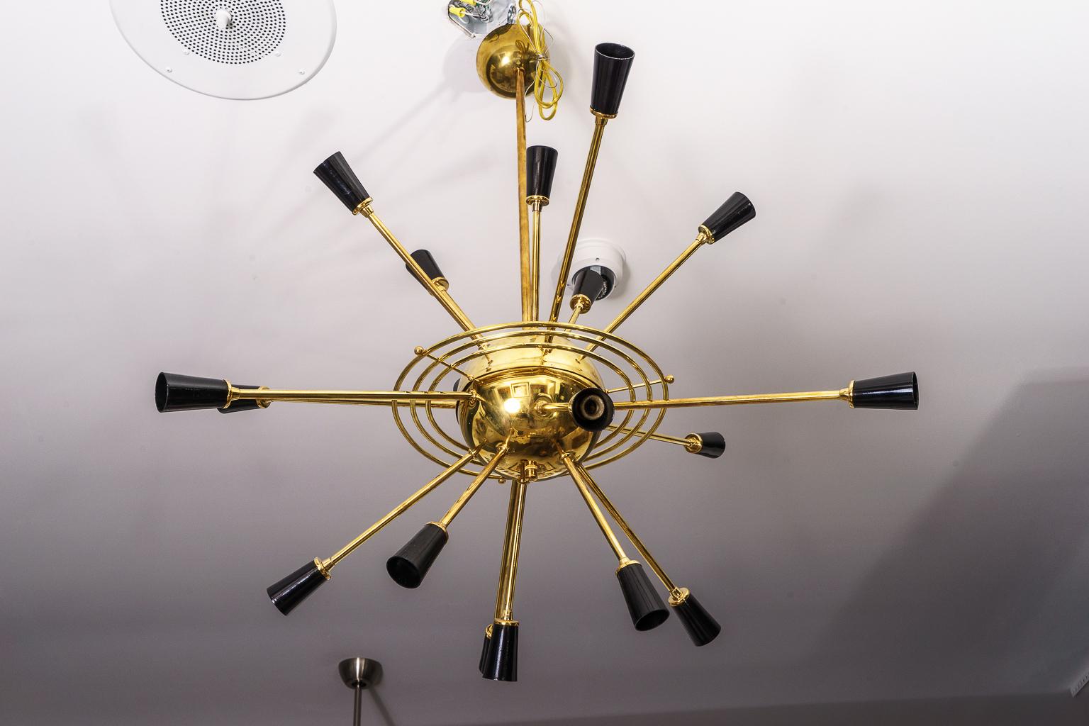 Italian Brass Sputnik Rings of Saturn Chandelier attributed to Stilnovo, circa 1955