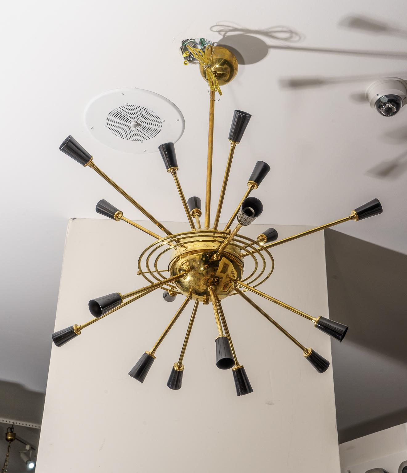 Enameled Brass Sputnik Rings of Saturn Chandelier attributed to Stilnovo, circa 1955