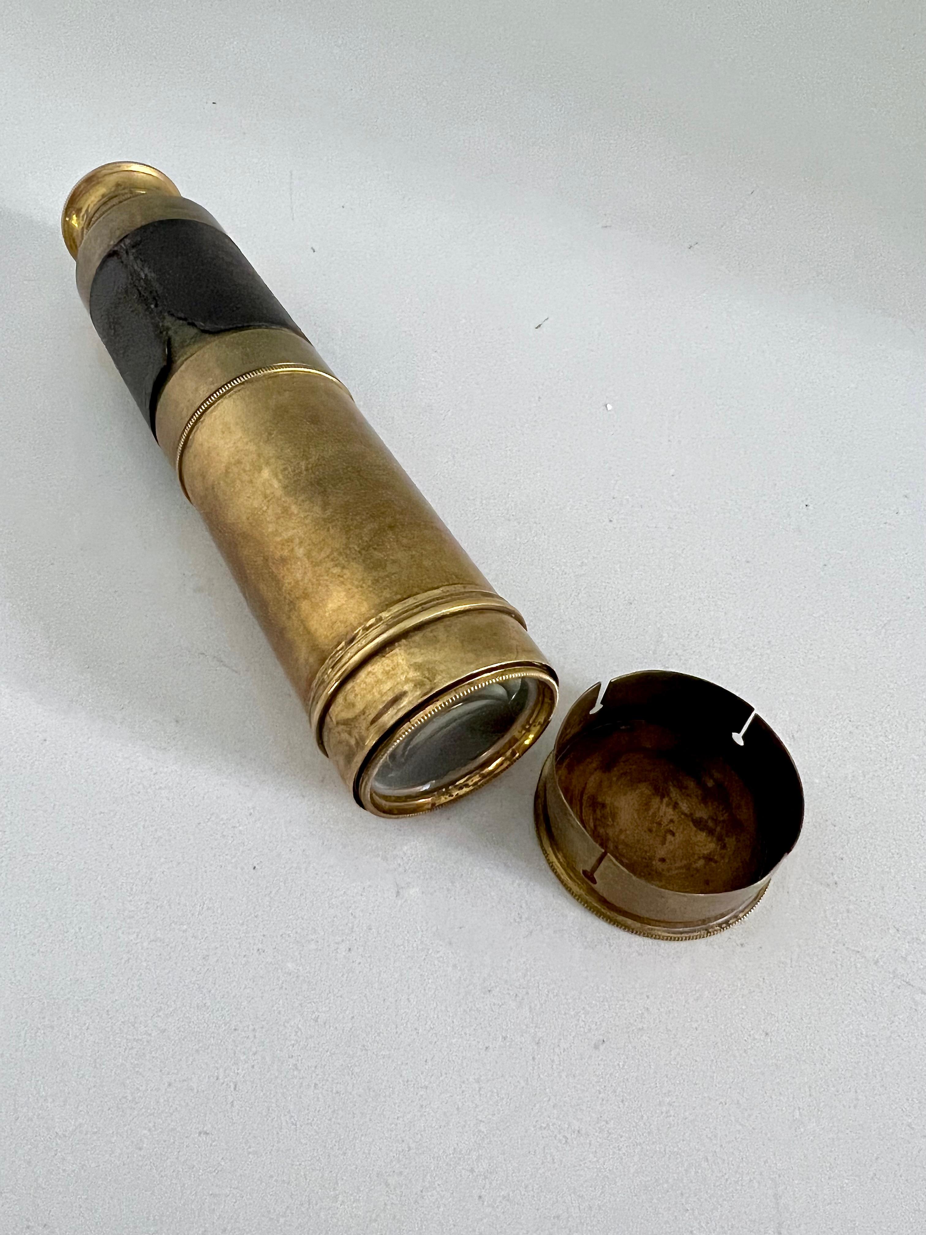 20th Century Brass Spyglass Collapsible Telescope with Leather Handle  For Sale