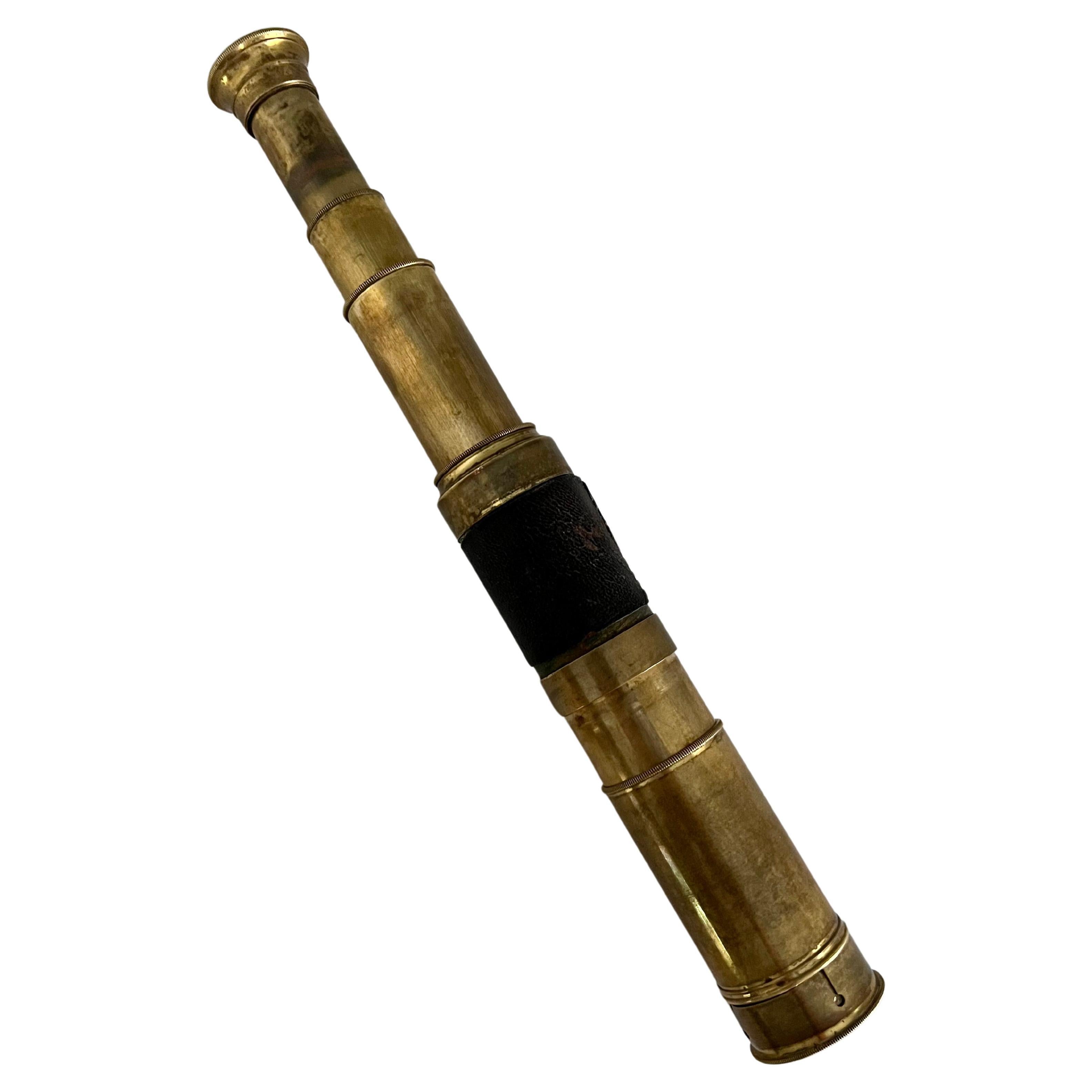 Brass Spyglass Collapsible Telescope with Leather Handle  For Sale