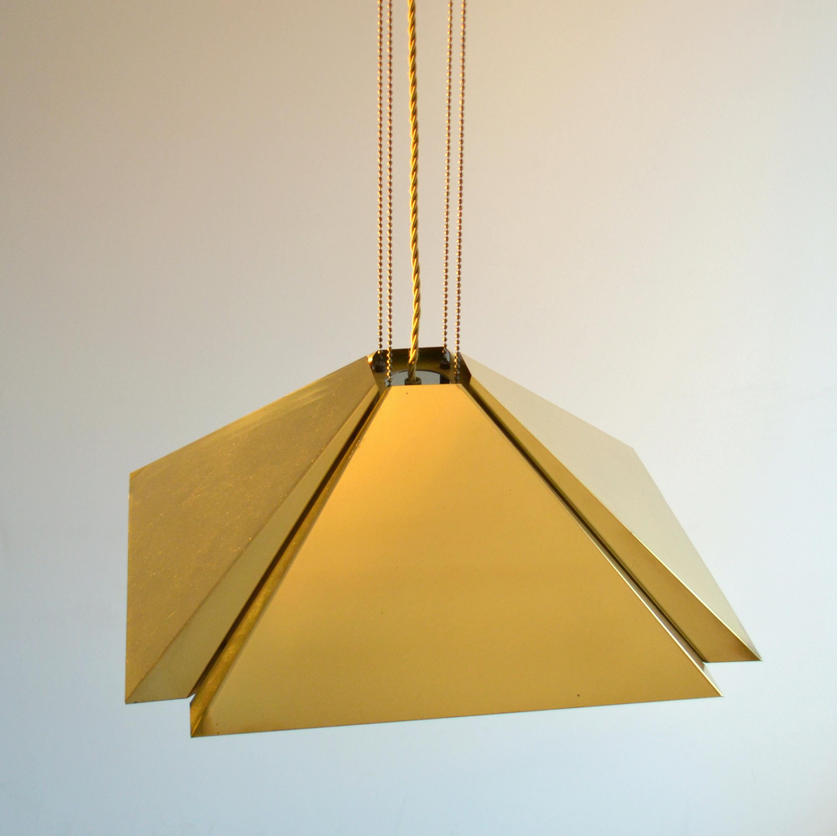 Mid-Century Modern Brass Square Adjustable Pendant Dijkstra 1970's For Sale