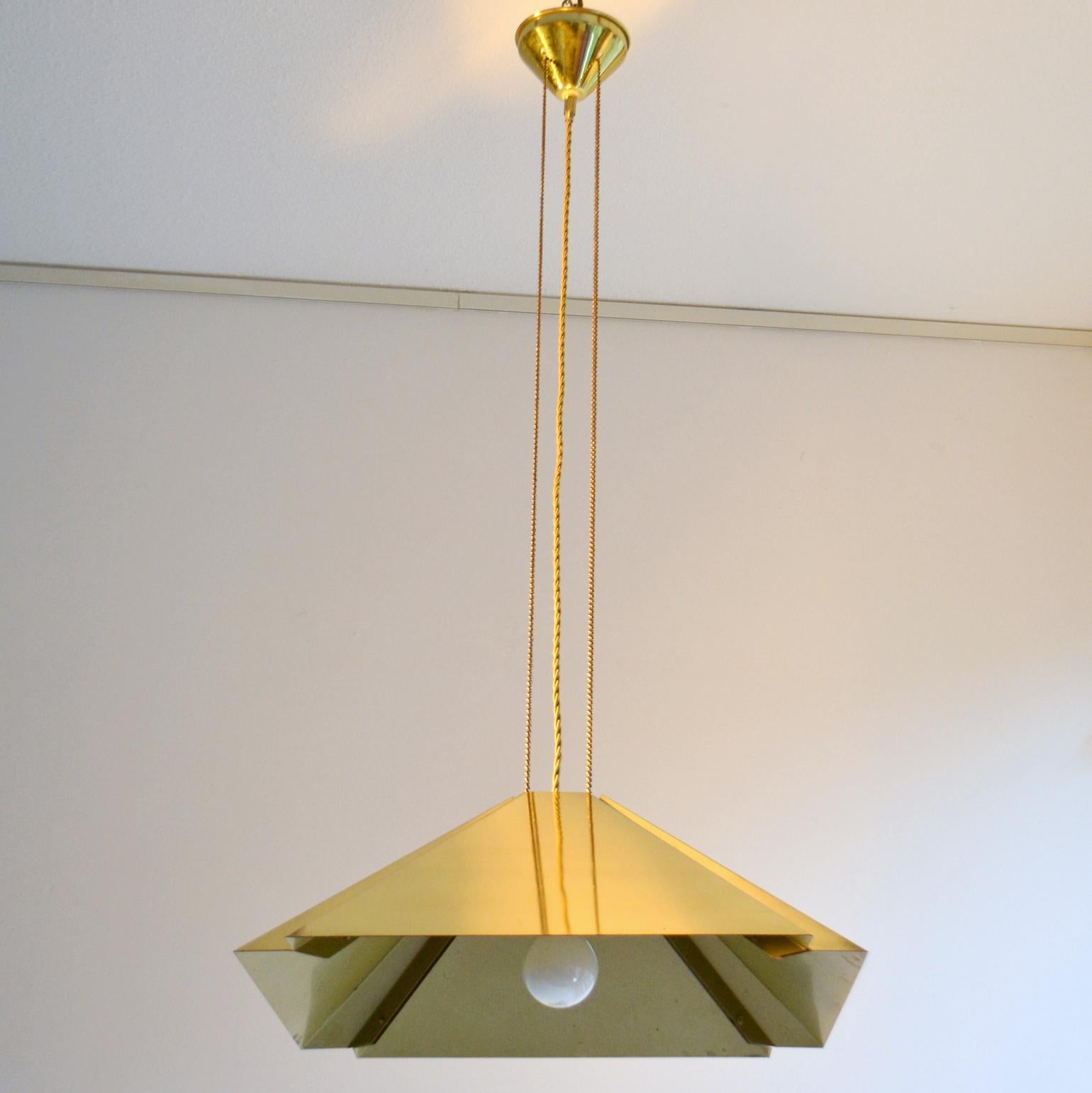 Brass Square Adjustable Pendant Dijkstra 1970's In Excellent Condition For Sale In London, GB
