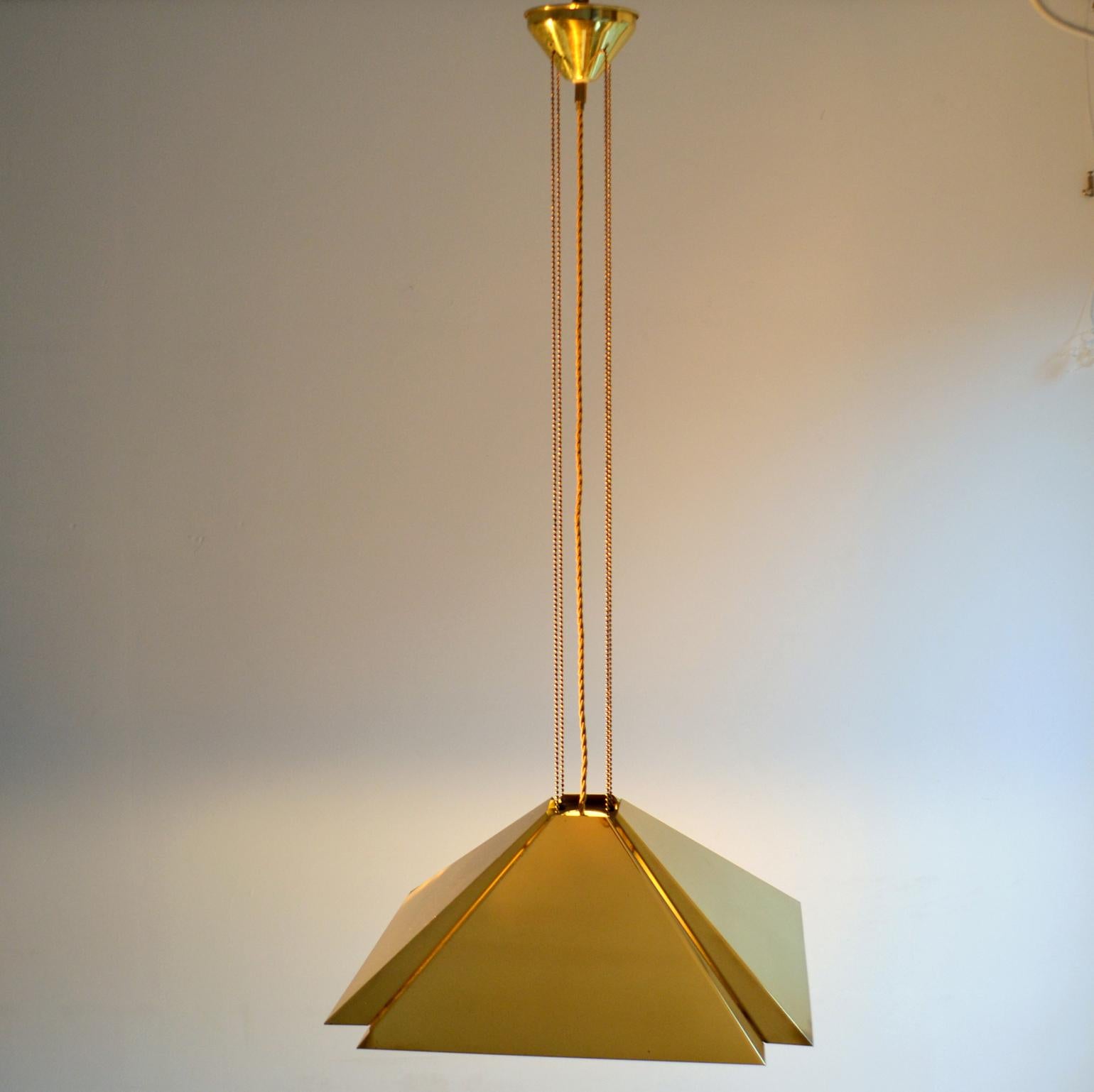 Laiton Lampe à suspension réglable carrée en laiton Dijkstra, années 1970 en vente