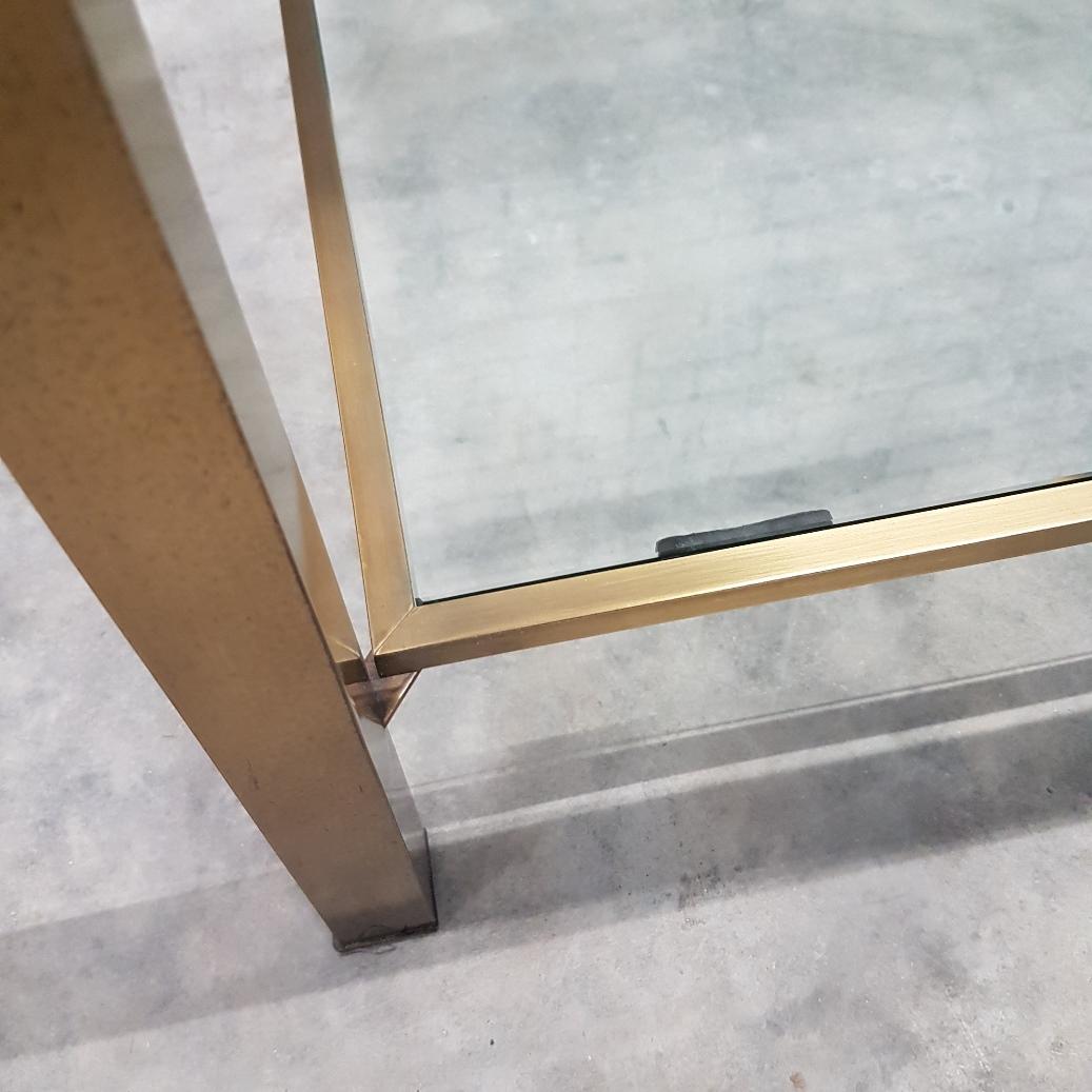 Brass Square Coffee Table with Cut Glass Shelves by Maison Jansen, 1970s In Good Condition In Valkenswaard, NL