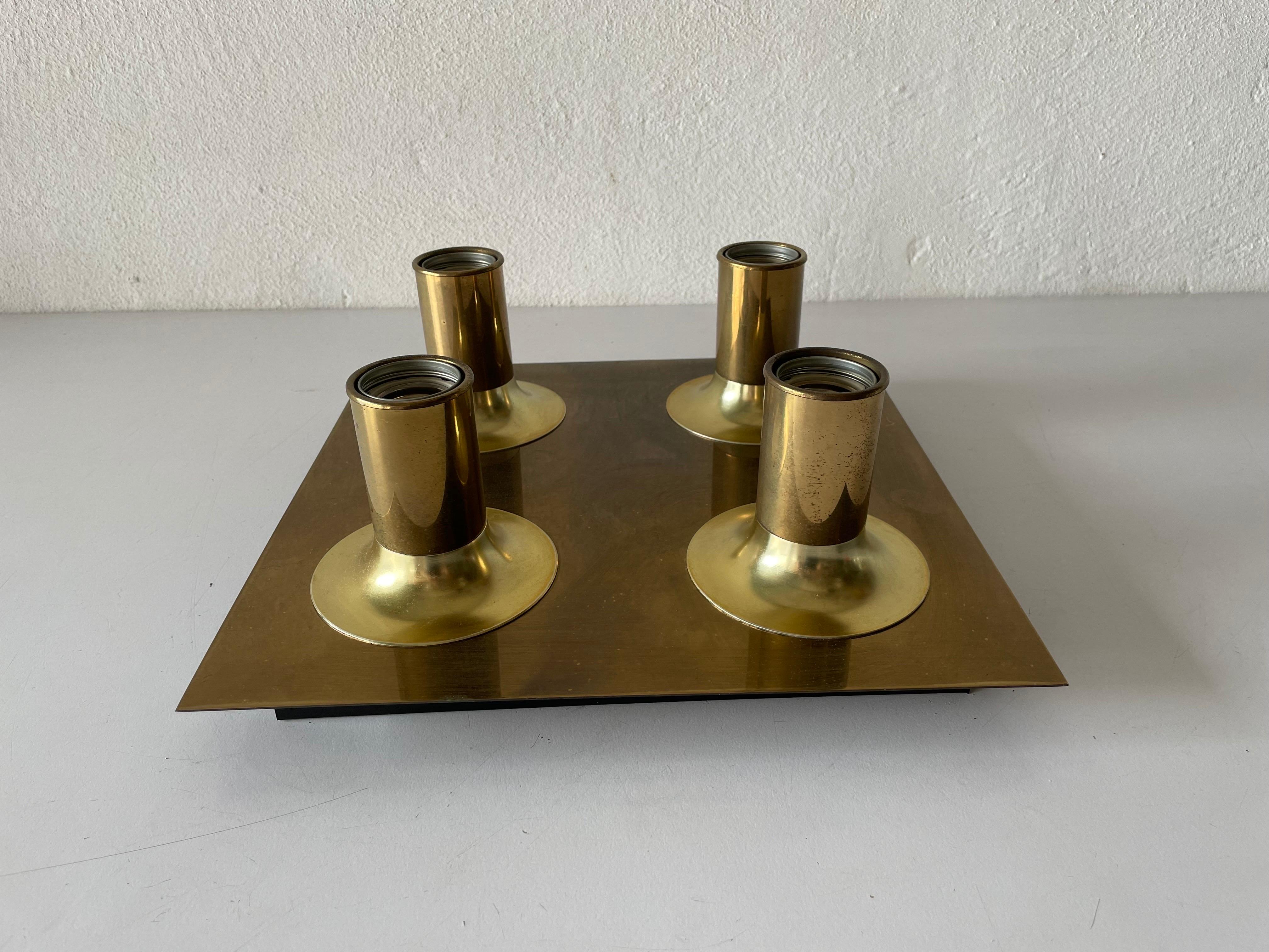 Late 20th Century Brass Square Design 4 Head Ceiling Lamp by Cosack, 1970s, Germany For Sale