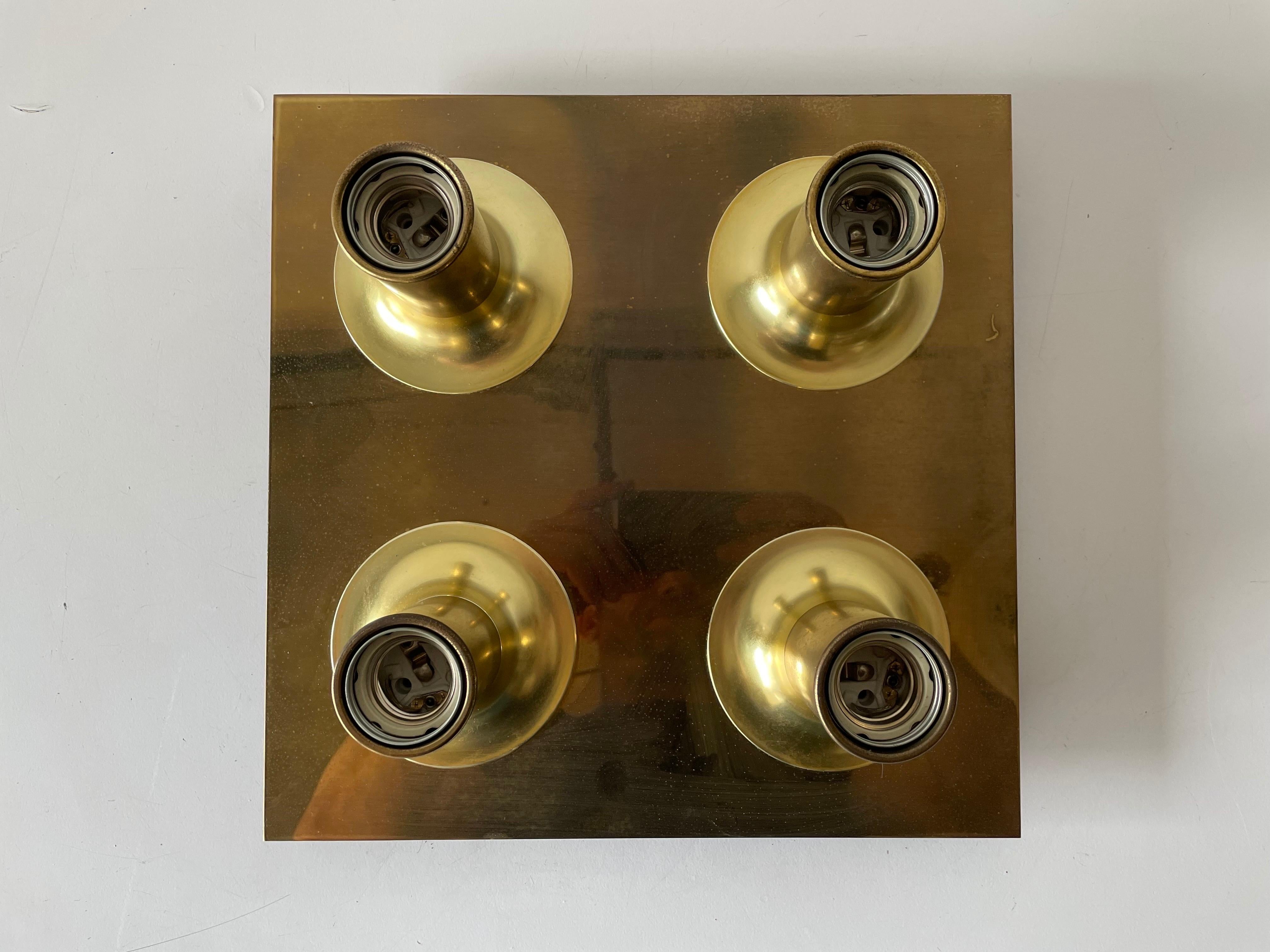 Metal Brass Square Design 4 Head Ceiling Lamp by Cosack, 1970s, Germany For Sale