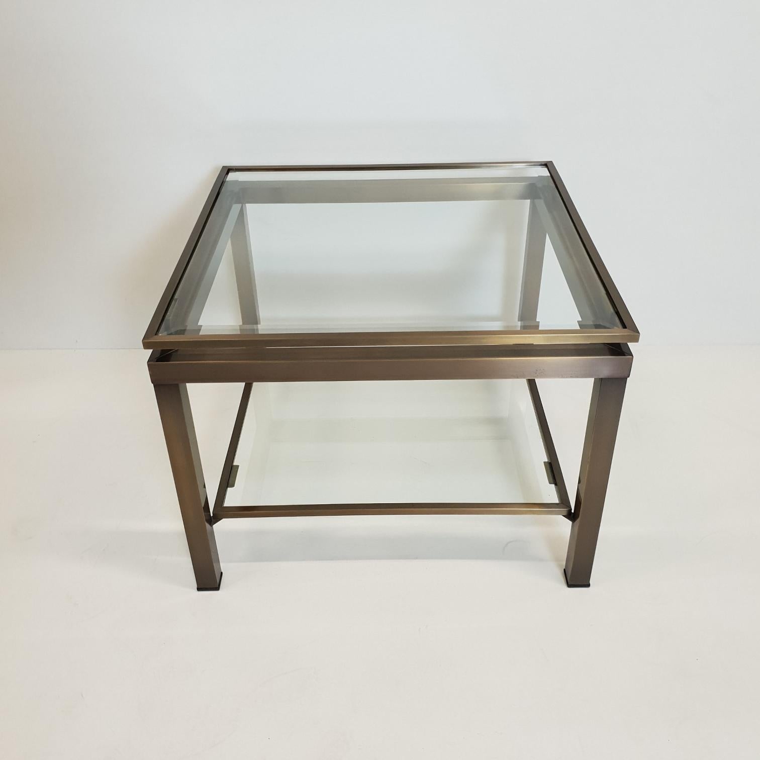 Brass square side table with two glass shelves by Maison Jansen, 1970s 3