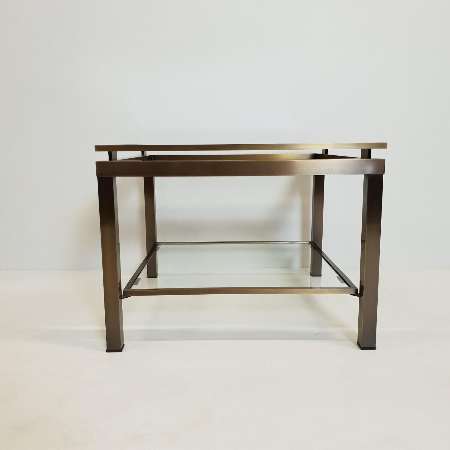 Brass square side table with two glass shelves by Maison Jansen, 1970s 4