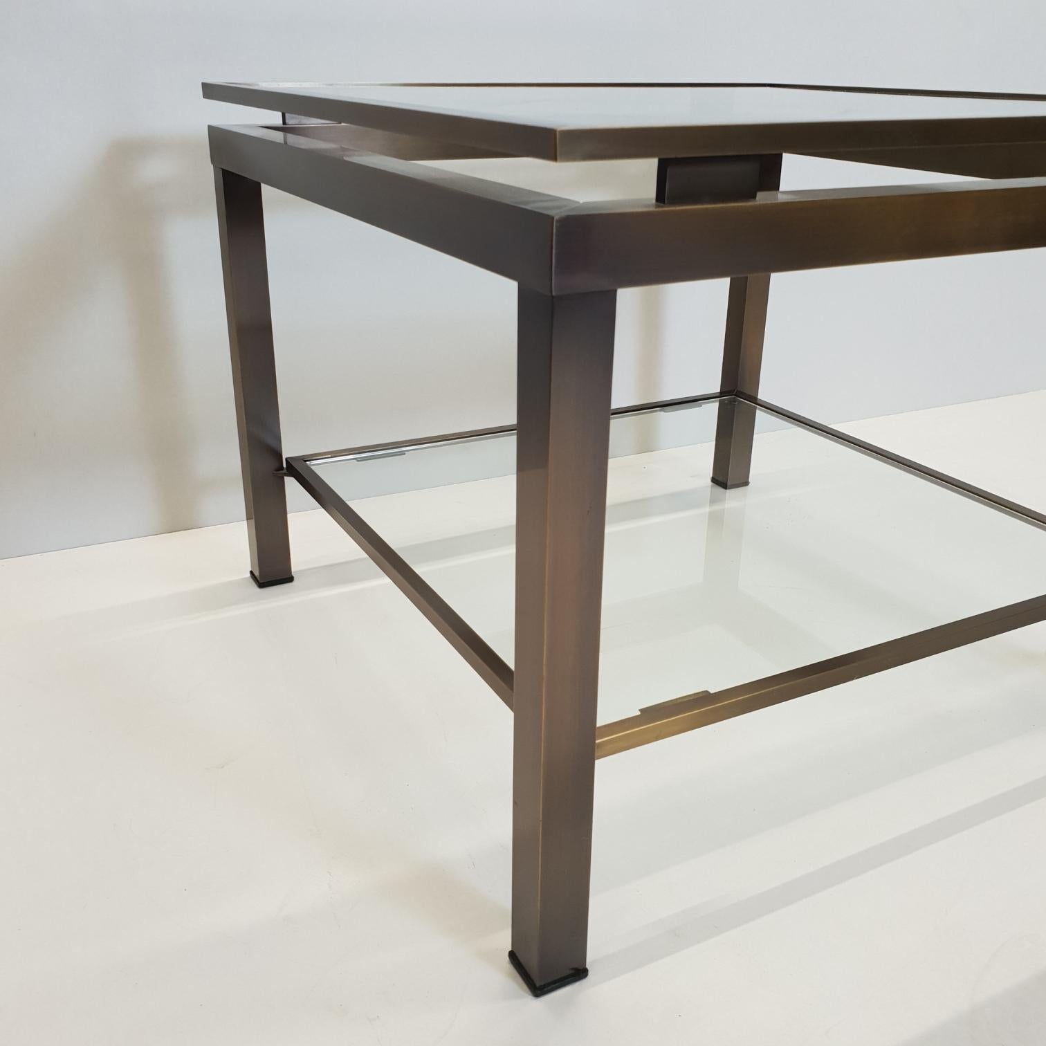 20th Century Brass square side table with two glass shelves by Maison Jansen, 1970s