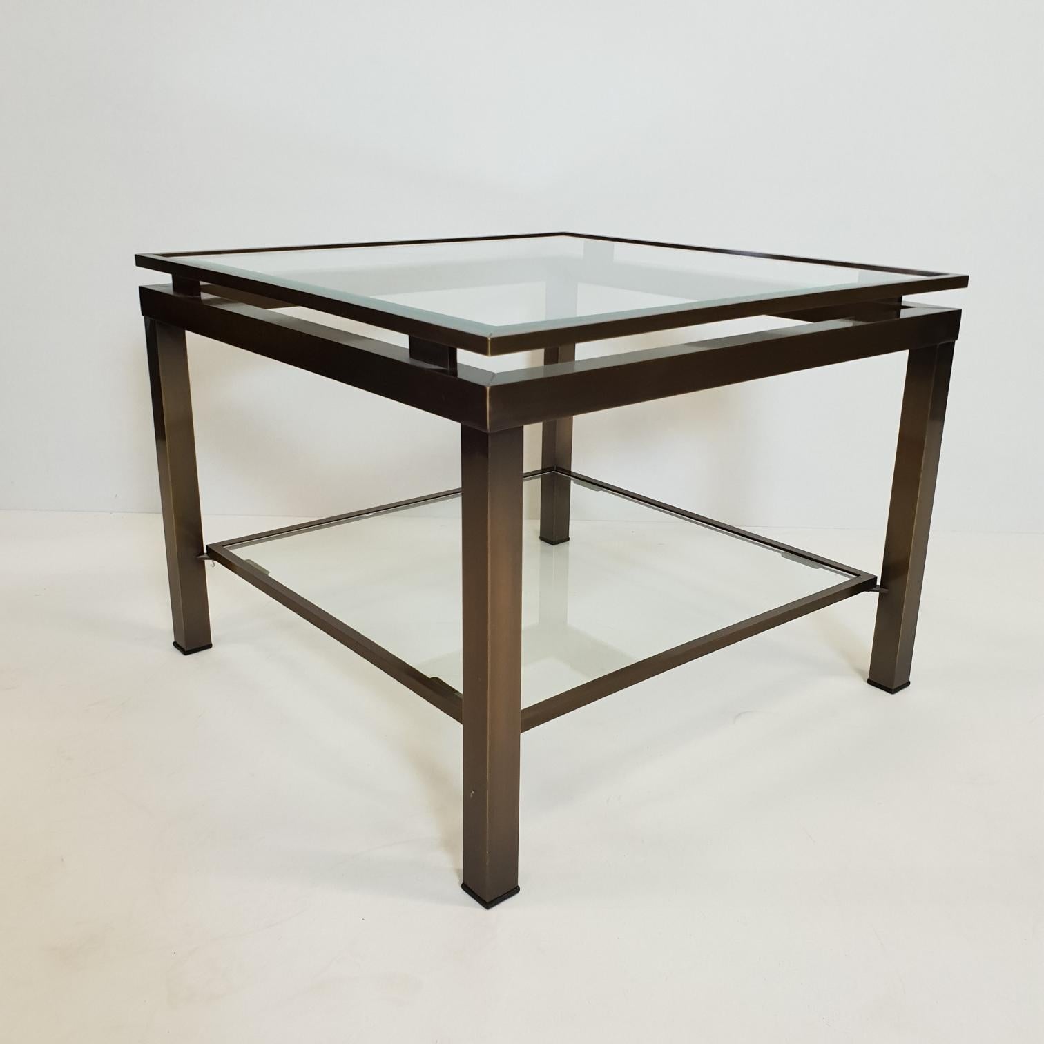 Brass square side table with two glass shelves by Maison Jansen, 1970s 2