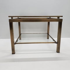 Brass Square Two Tiers Side Table with Cut Glass by Ben Demmers, 1980s