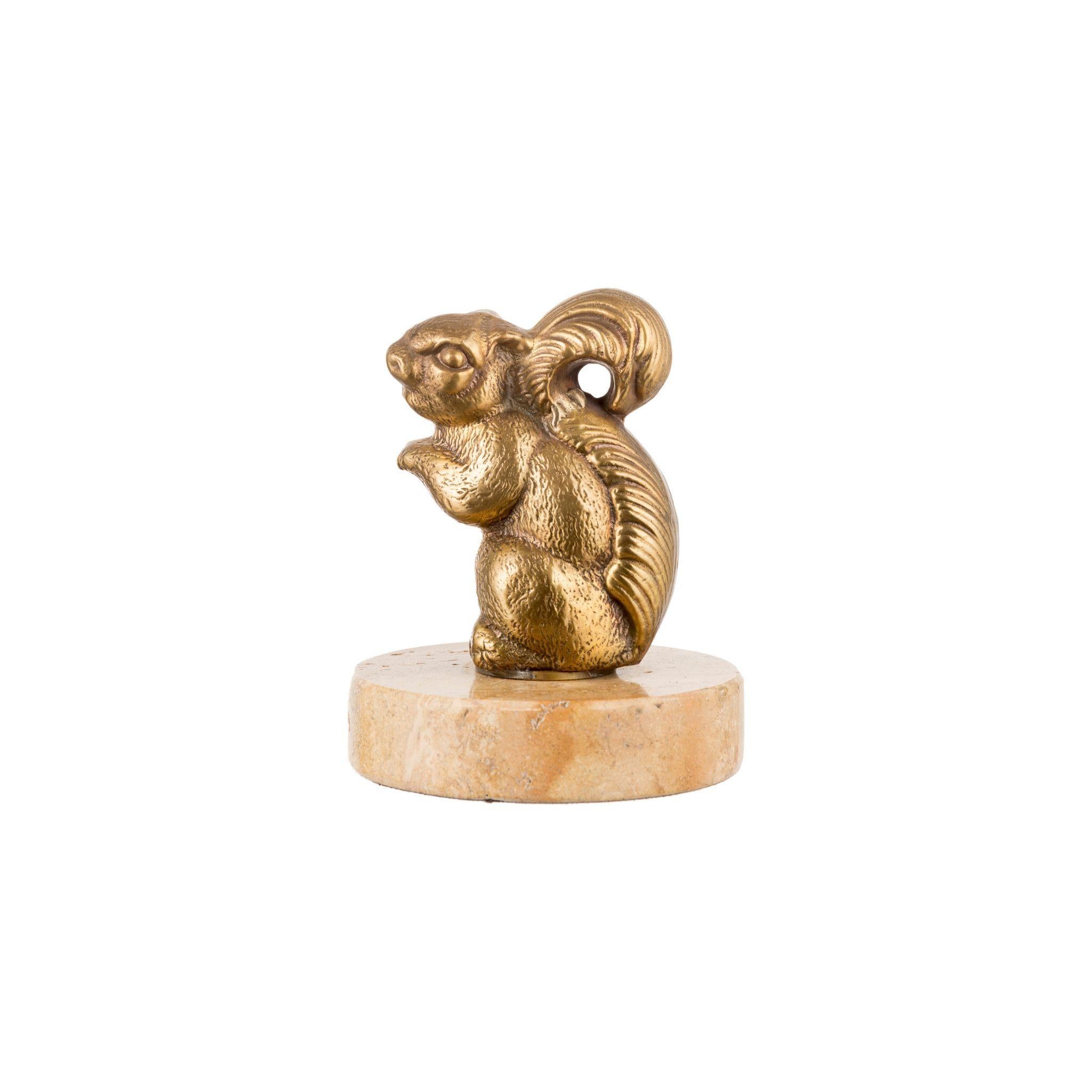 Italian Aurora brass squirrel with marble base For Sale