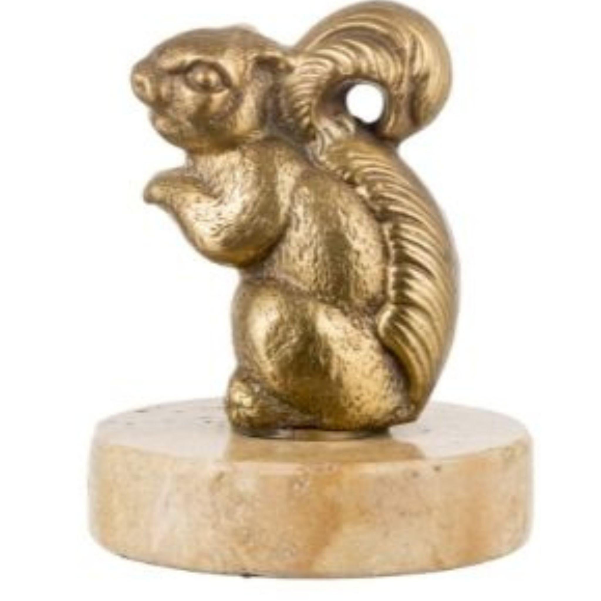 Contemporary Aurora brass squirrel with marble base For Sale