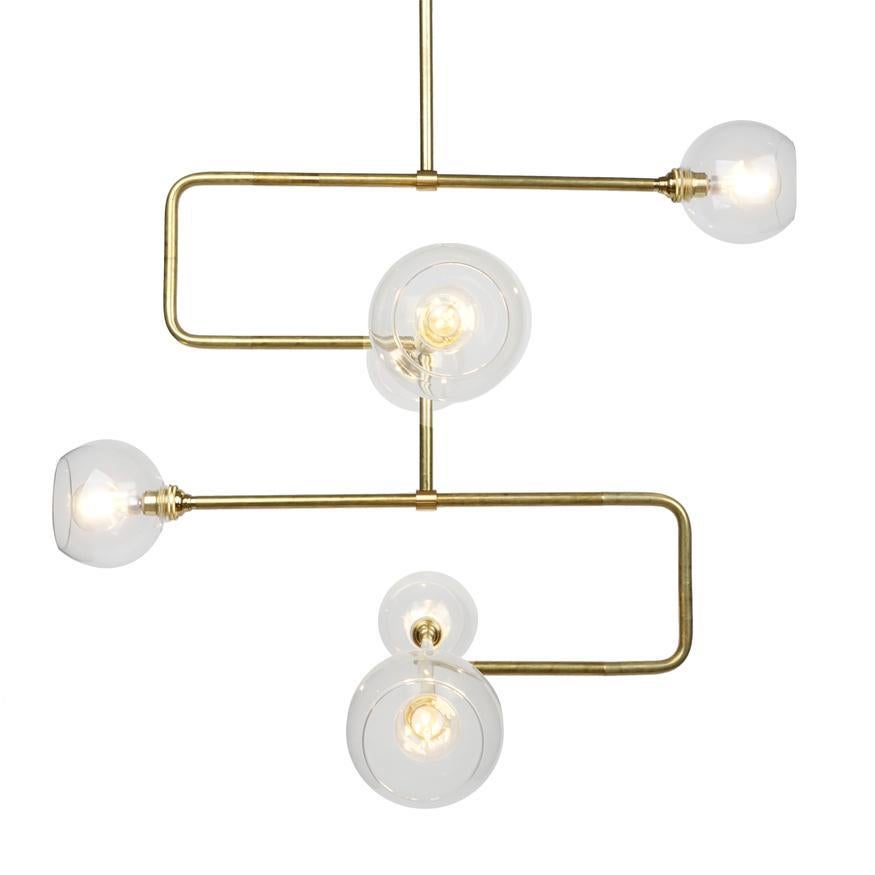 A modern asymmetrical chandelier to illuminate your dining room, living room, kitchen. This modern lighting pendant also works well in a commercial setting restaurant, retail, or office space. The circuit lighting collection was named because it's