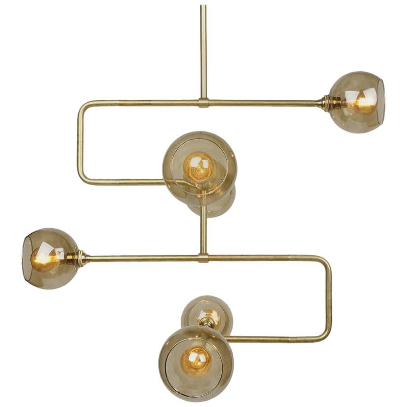 Brass Stacked Triple Circuit Chandelier Pendant Light For Sale