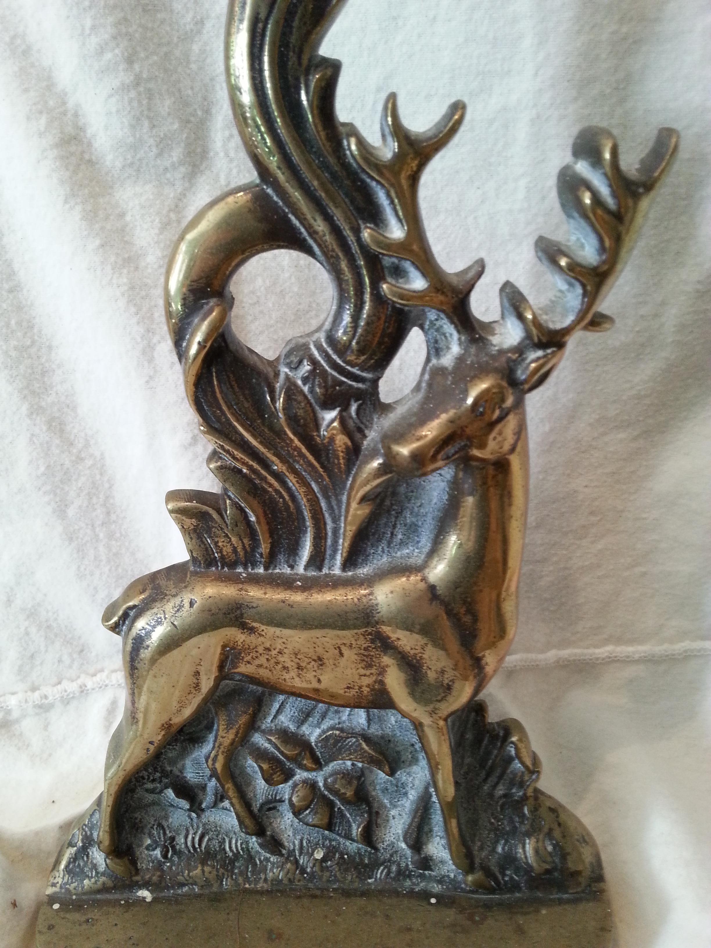 19th Century Brass Stag Door Stop In Good Condition In Nantucket, MA