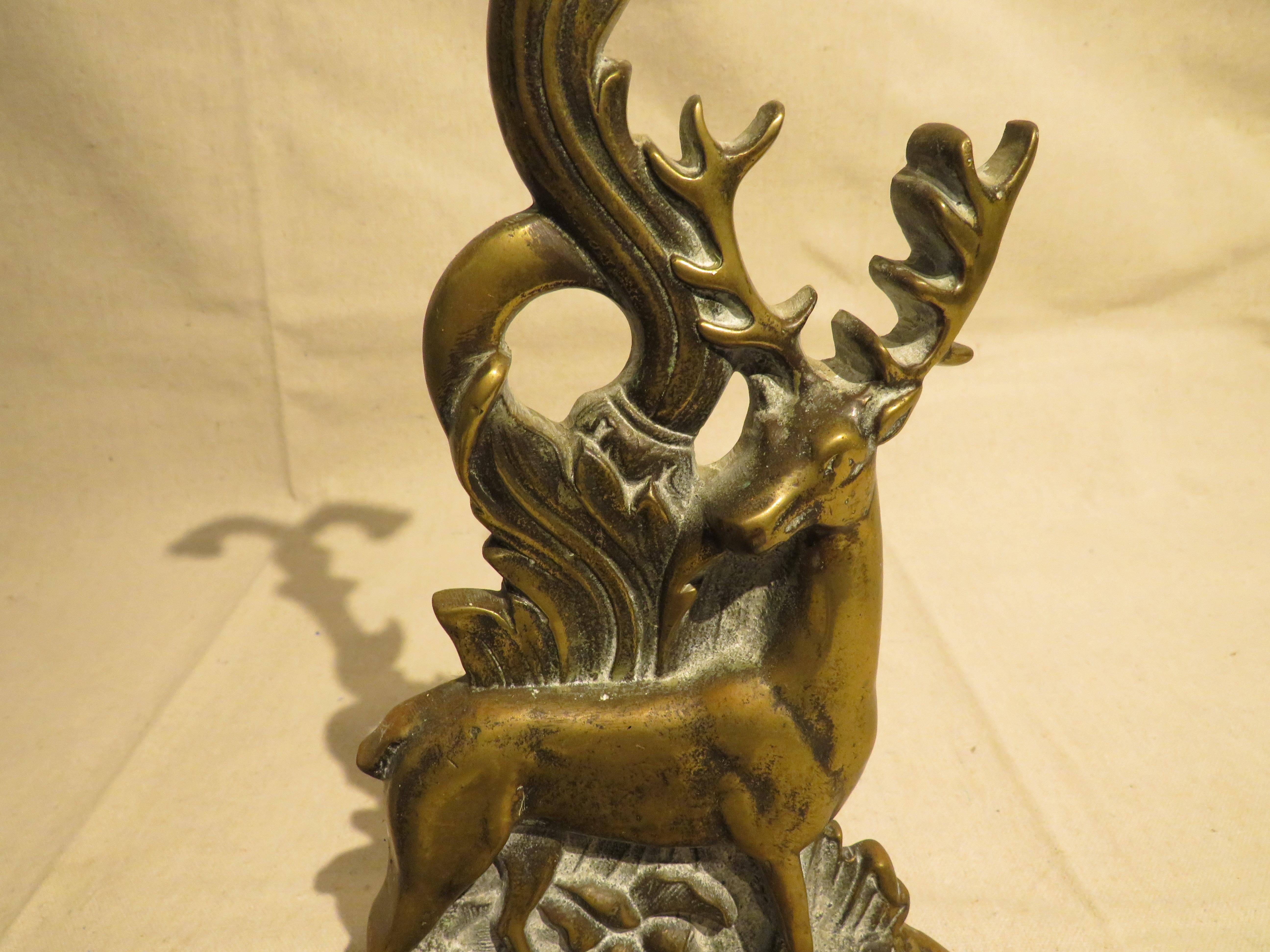 Brass Stag Door Stop, circa 1880, with lovely mellow patina.  
