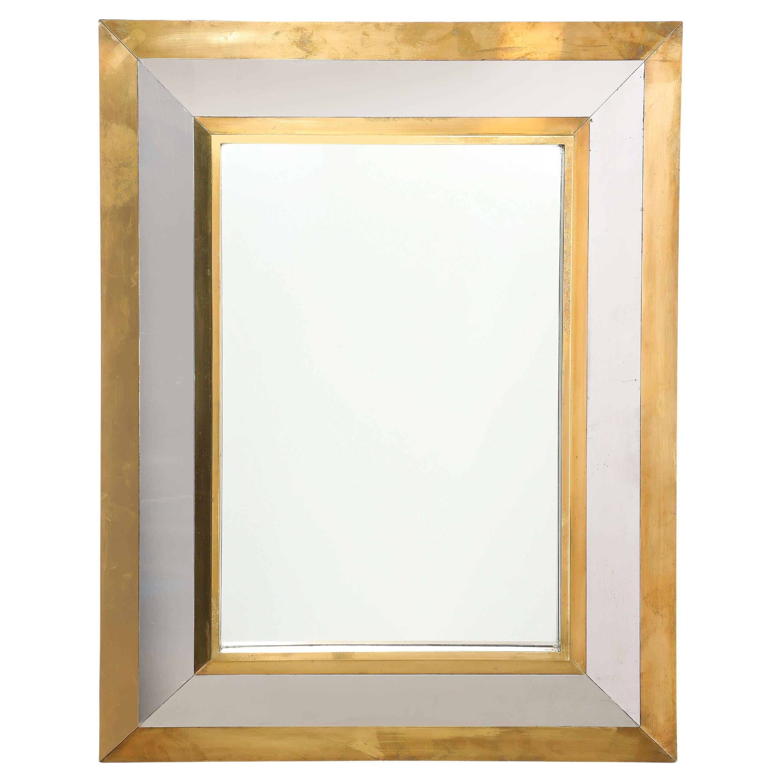 Brass & Stainless Mirror, France, 1970's For Sale
