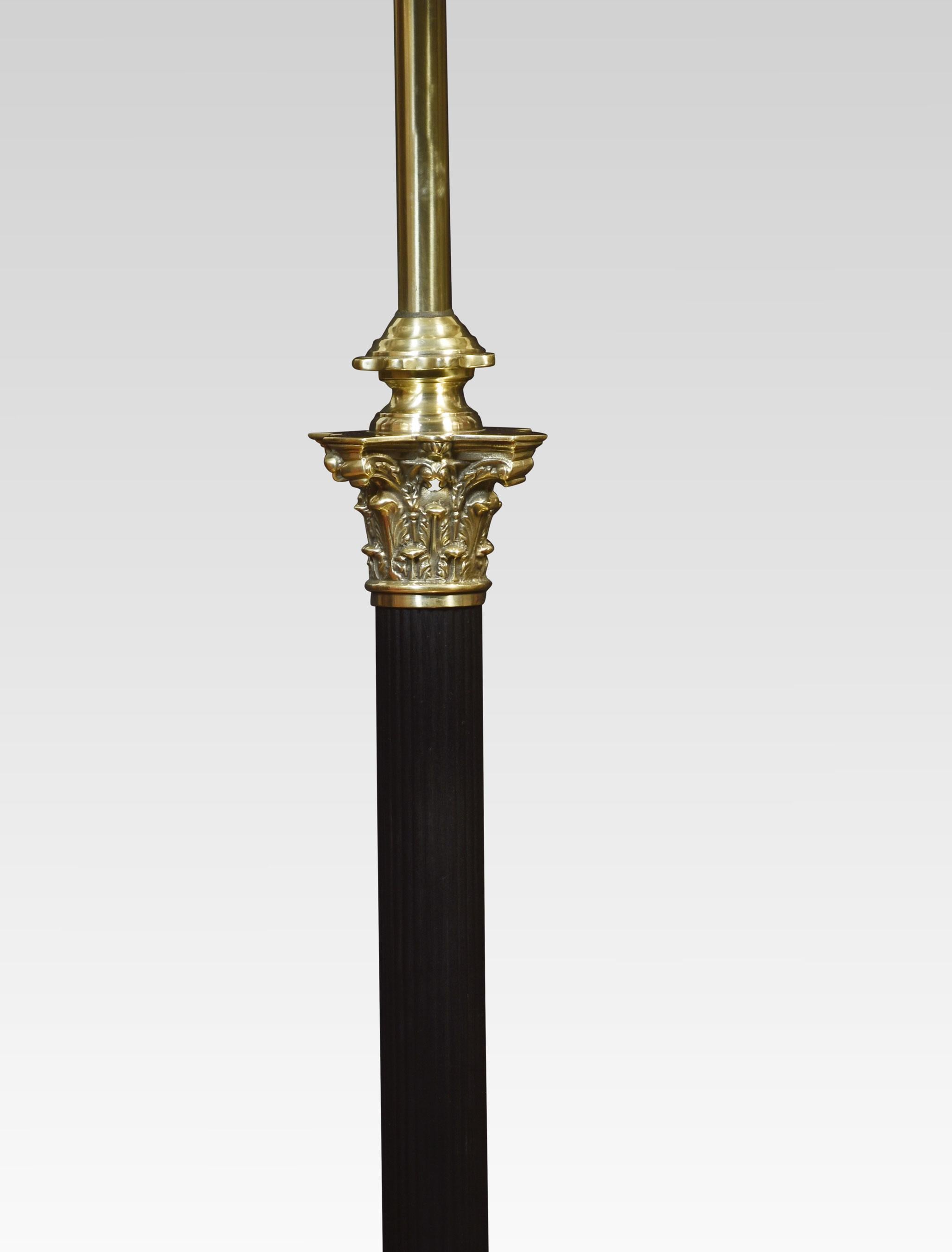 19th century Brass standard lamp. Having a Corinthian column and adjustable stem, raised up on a stepped square base terminating in paw feet. Converted for electricity.
Dimensions
Height 58 Inches adjustable to 64 Inches
Width 14 Inches
Depth 14