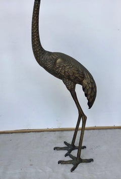 Brass Standing Crane Statue