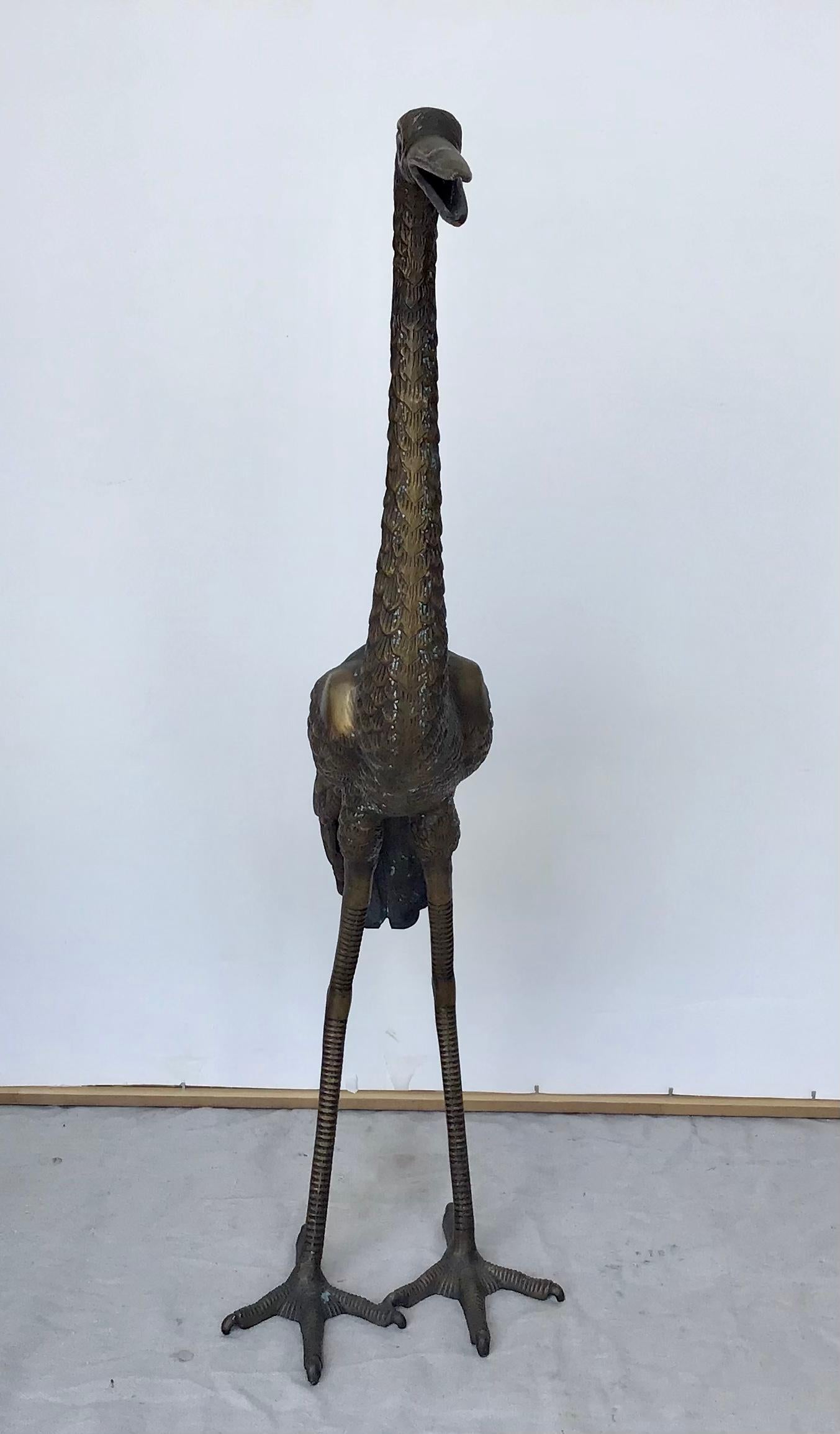 20th Century Brass Standing Crane Statue