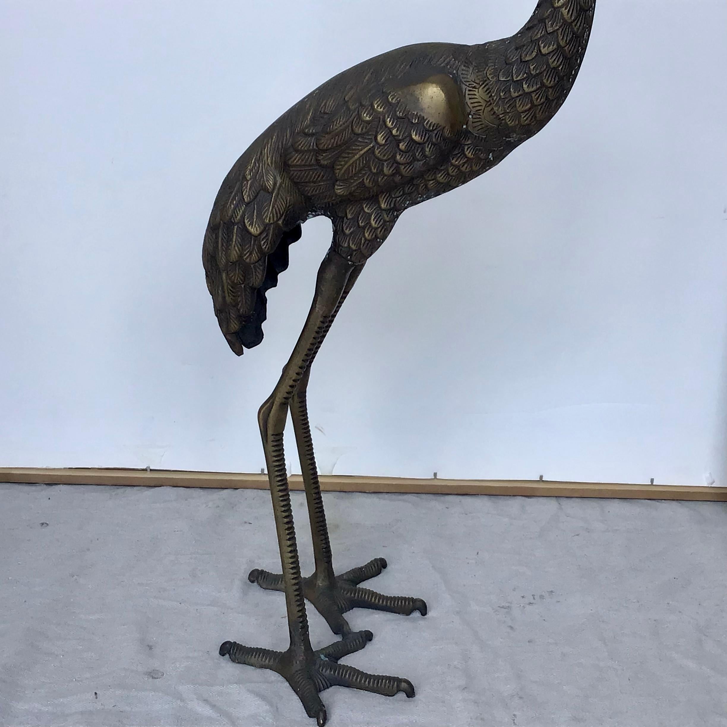 Brass Standing Crane Statue 1