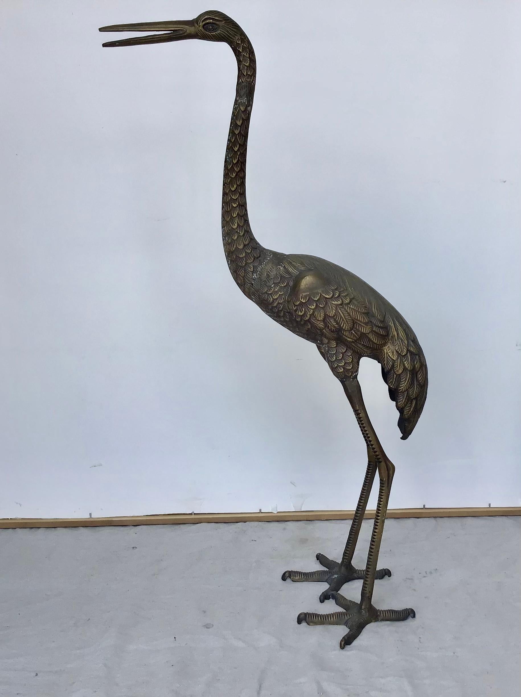 Brass Standing Crane Statue 4