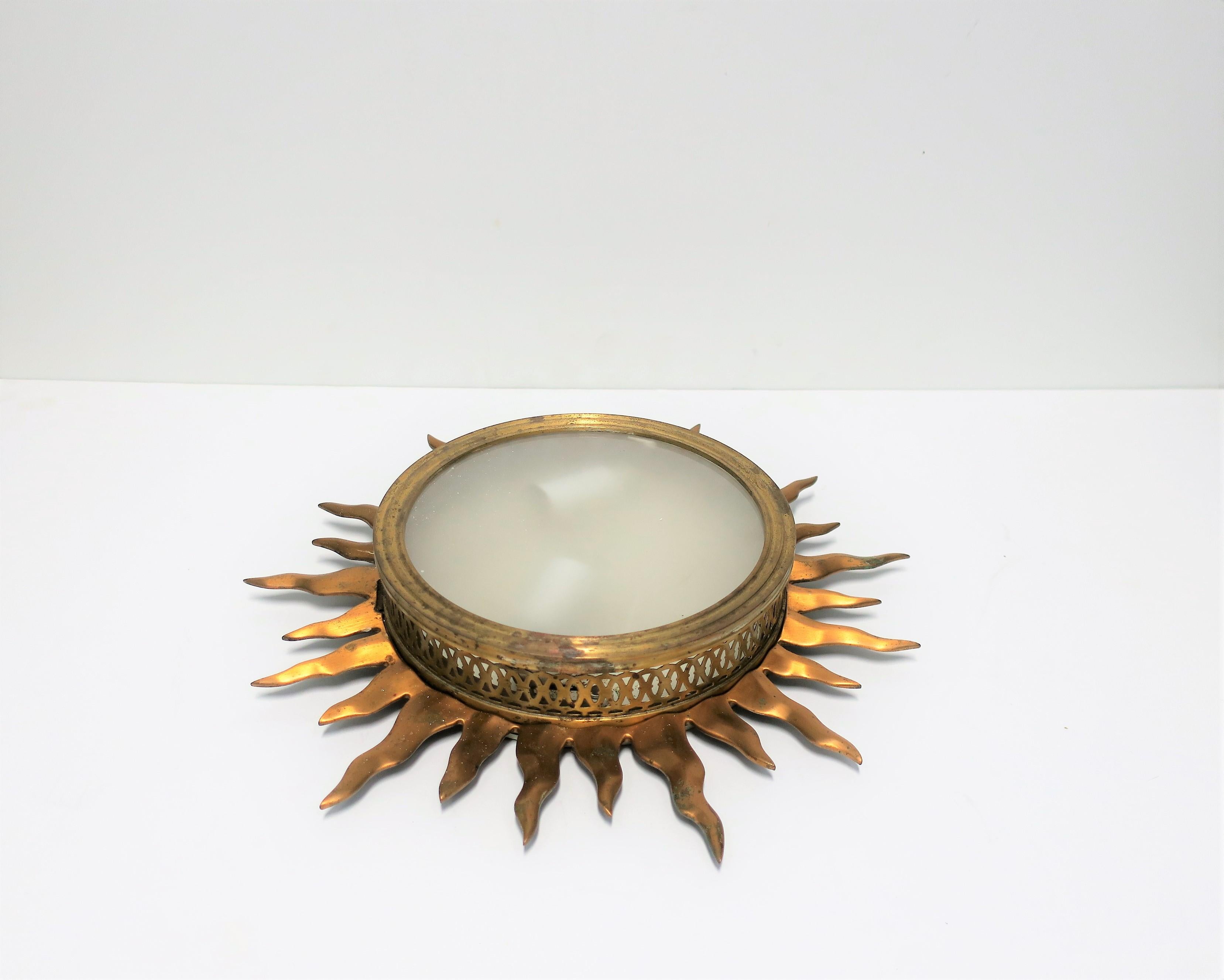 Brass Starburst Flush Mount Ceiling Light In Good Condition In New York, NY