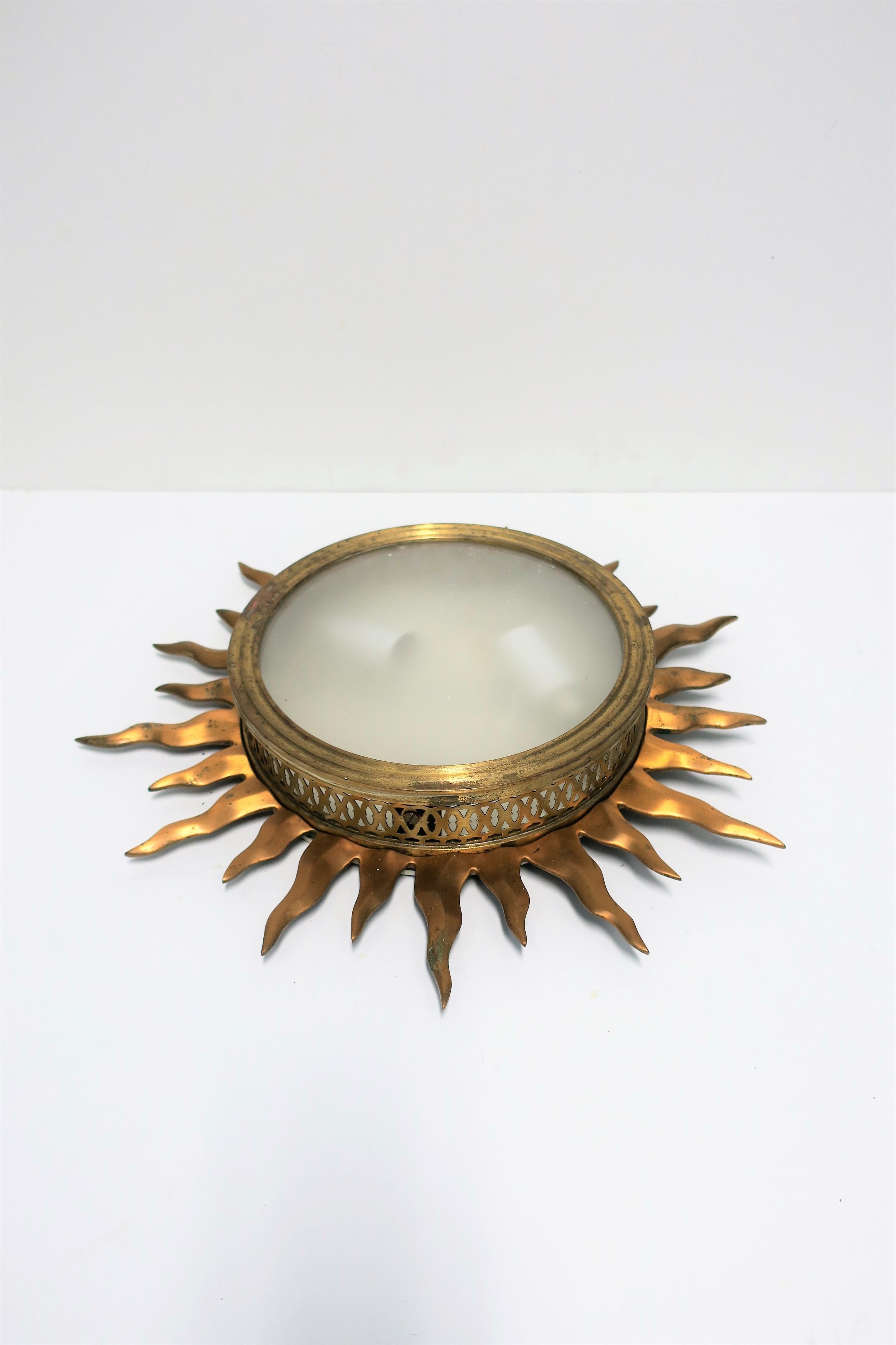 20th Century Brass Starburst Flush Mount Ceiling Light