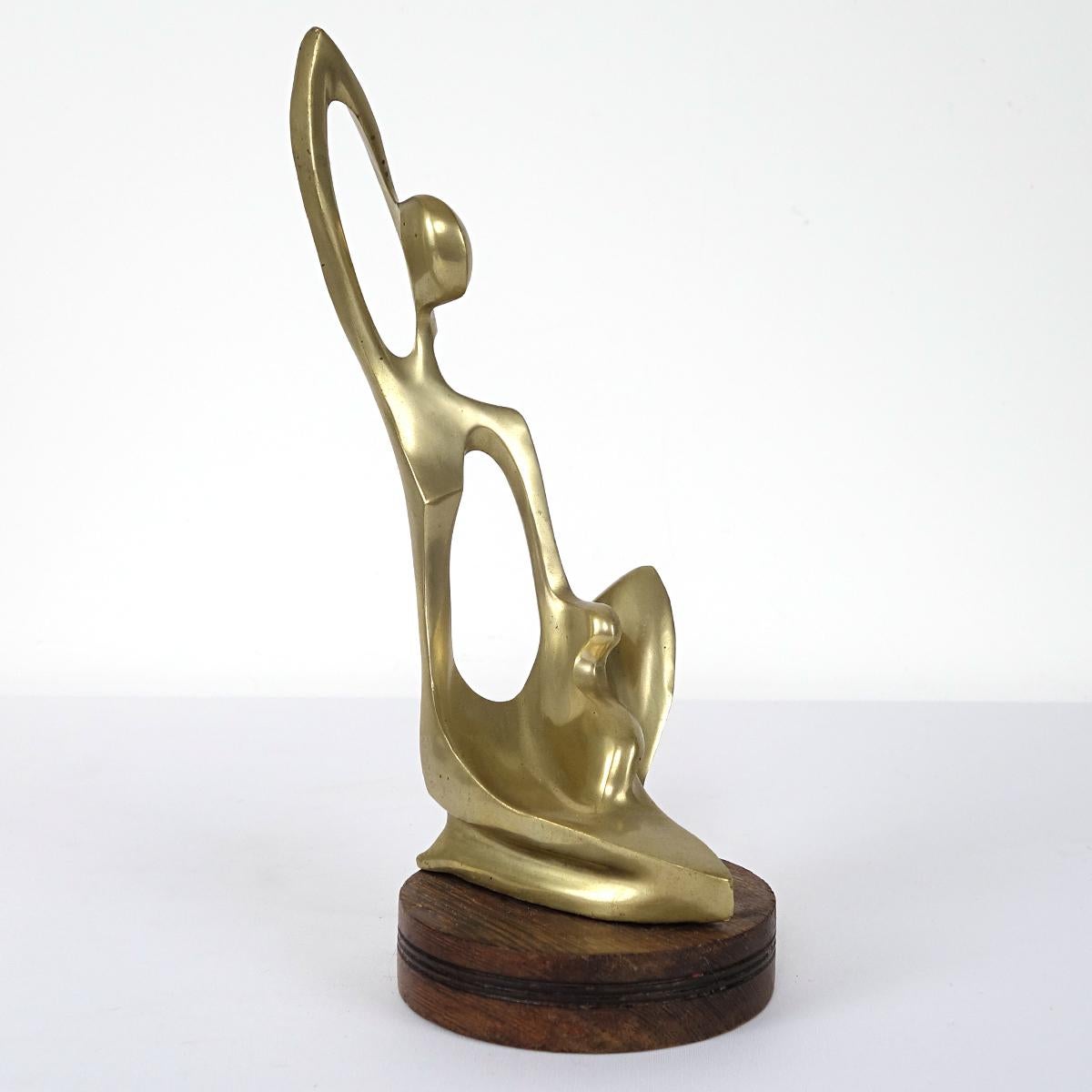 Brass Statue of Stylized Mother with Child in Hagenauer Werkstätte Style For Sale 2