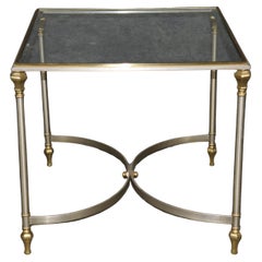 Table d'appoint en laiton, acier et verre Maison Maison Jansen