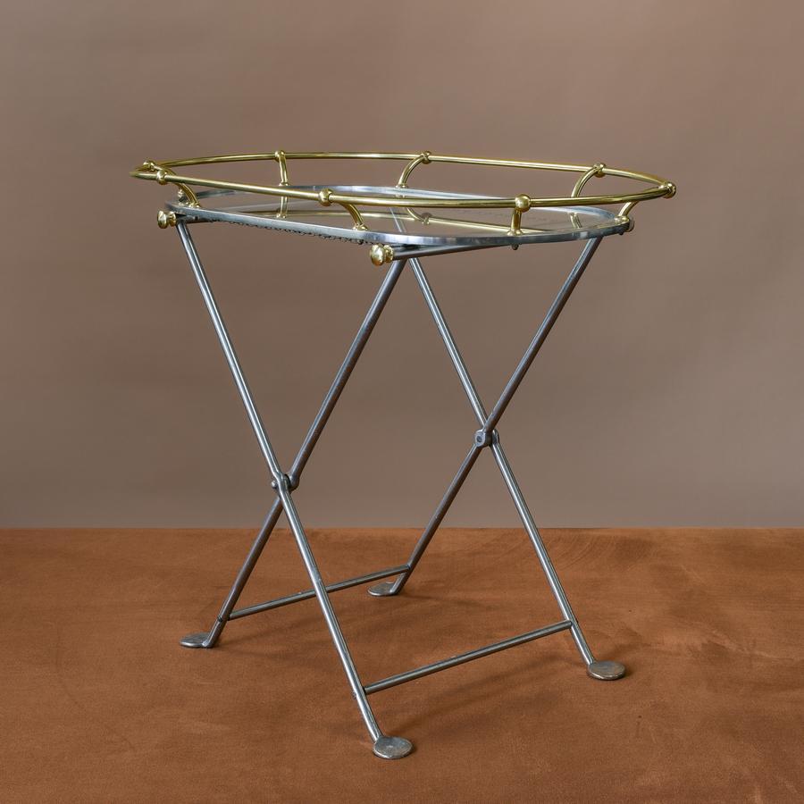 French Brass, Steel and Glass Tray Table, circa 1960 For Sale