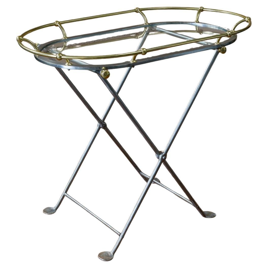 Table à plateau en laiton, acier et verre, vers 1960