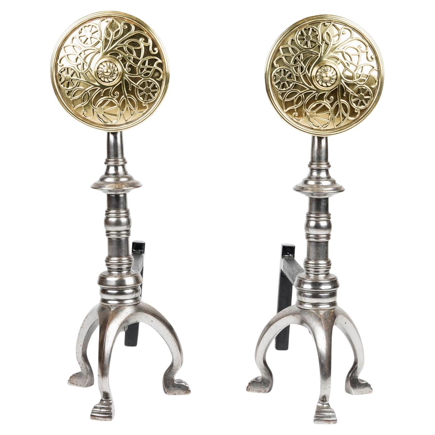 Brass & steel Arts & Crafts style firedogs