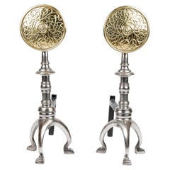 Brass & steel Arts & Crafts style firedogs