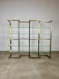 Brass, Steel Bookcase with glass shelves, Italy, 1970s