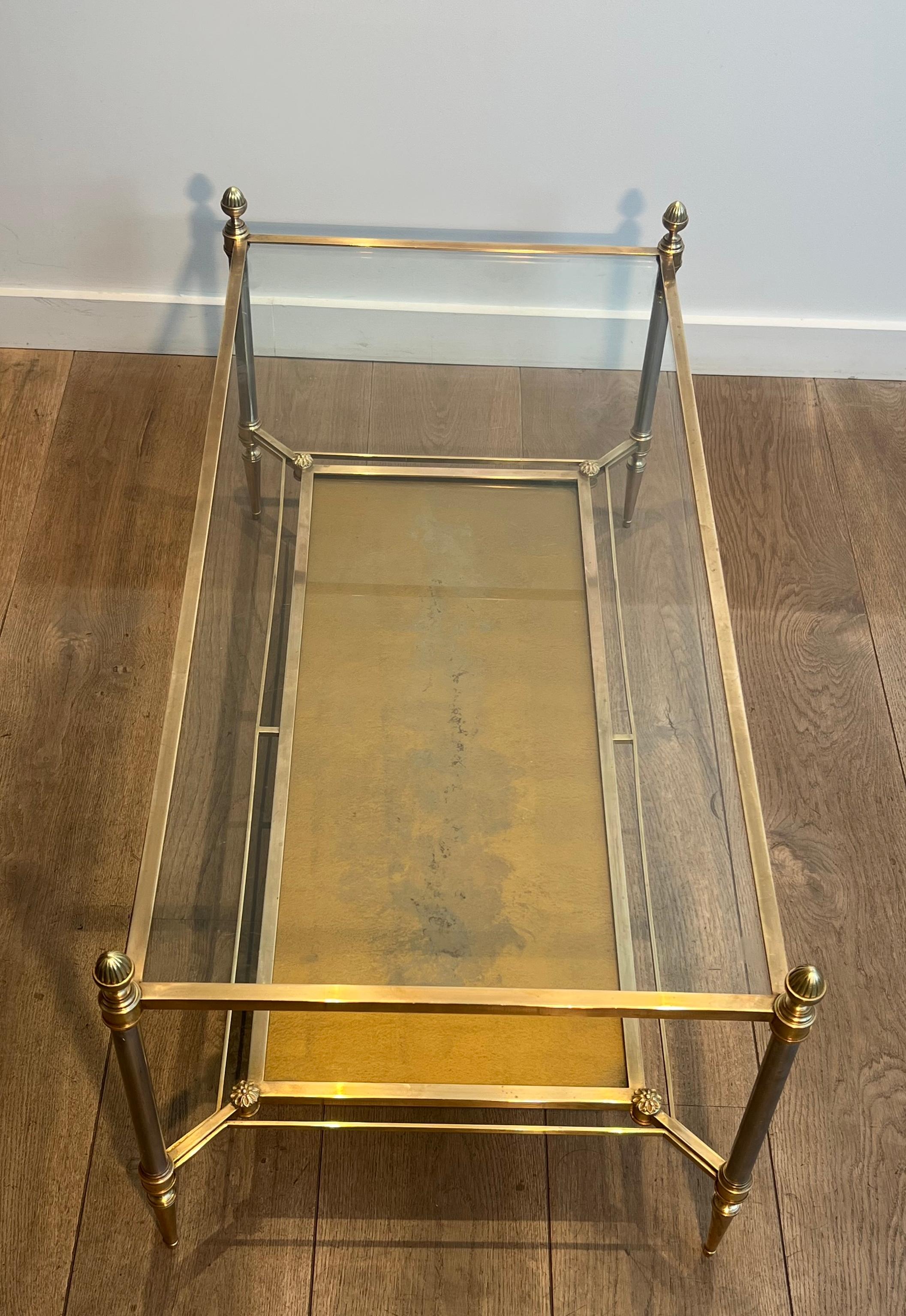 Brass & Steel Coffee Table with Glass & Eglomised Mirror Tops by Maison Jansen For Sale 6