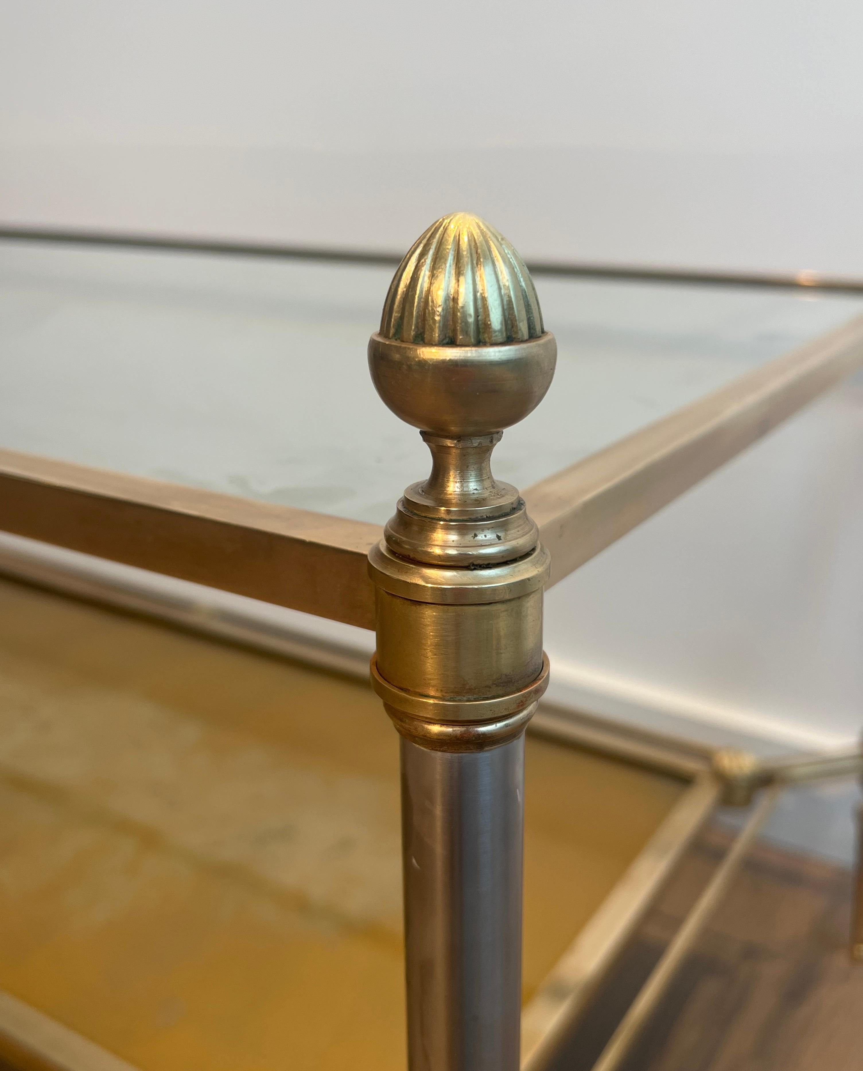 Brass & Steel Coffee Table with Glass & Eglomised Mirror Tops by Maison Jansen For Sale 7