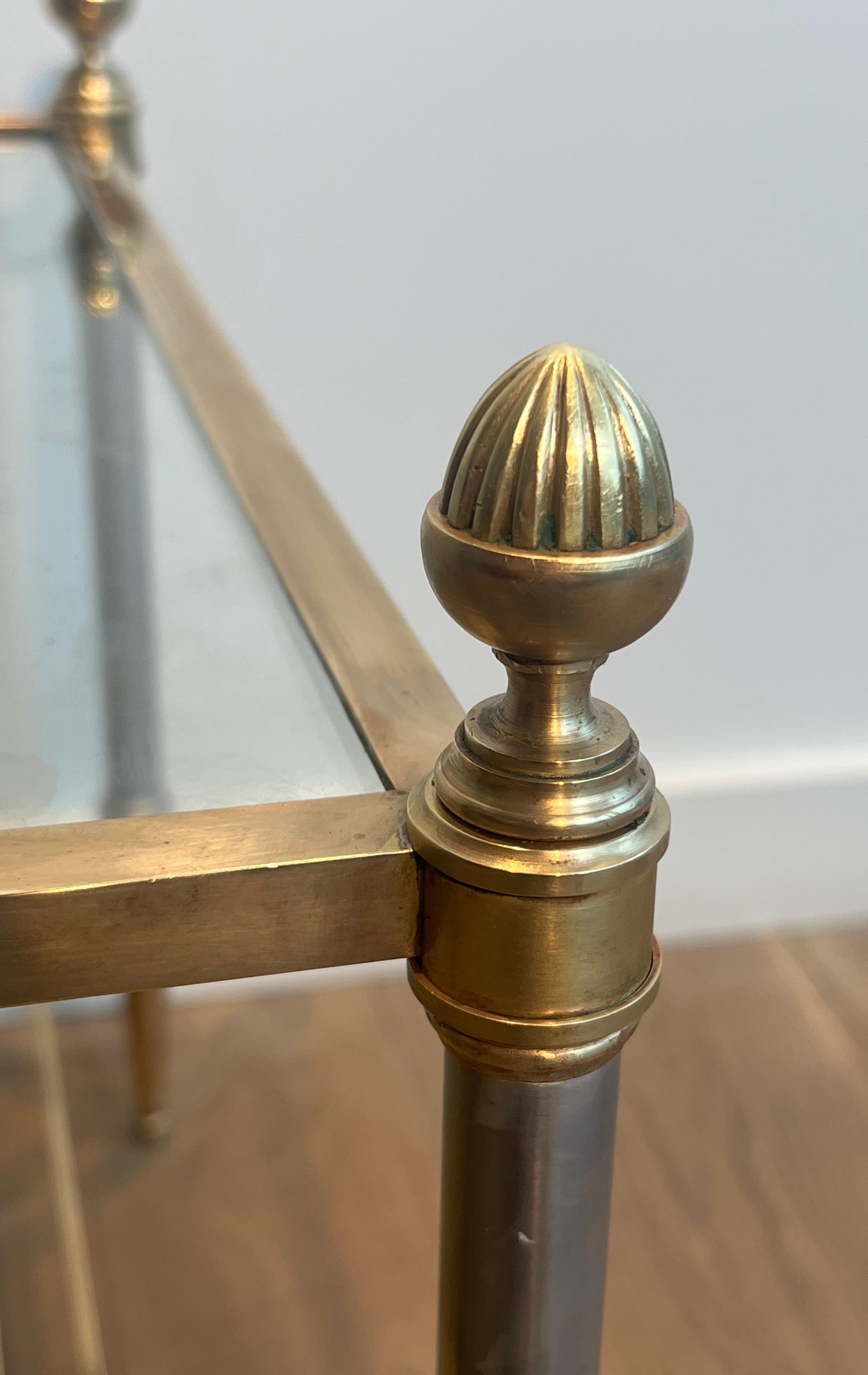 Brass & Steel Coffee Table with Glass & Eglomised Mirror Tops by Maison Jansen For Sale 8