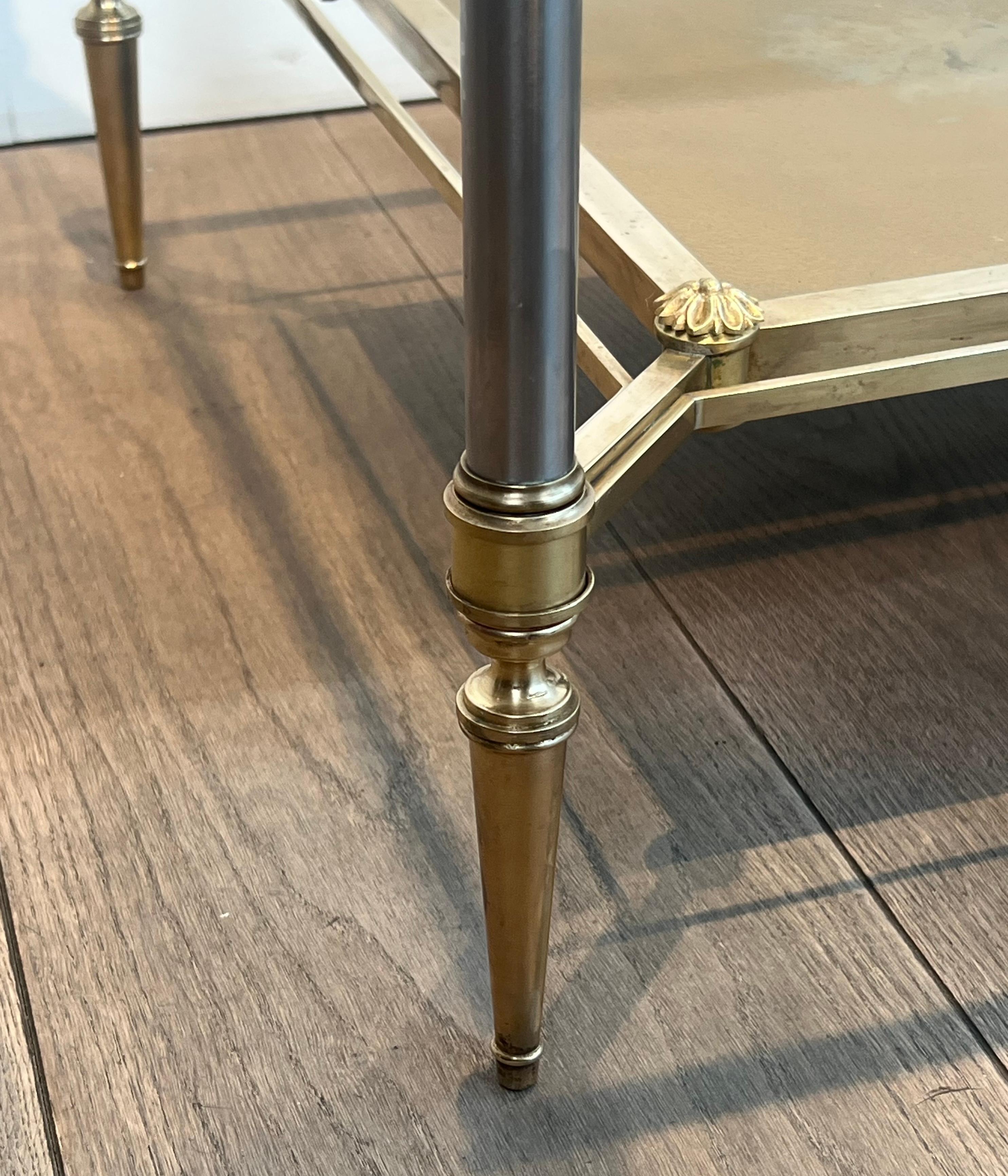 Brass & Steel Coffee Table with Glass & Eglomised Mirror Tops by Maison Jansen For Sale 9