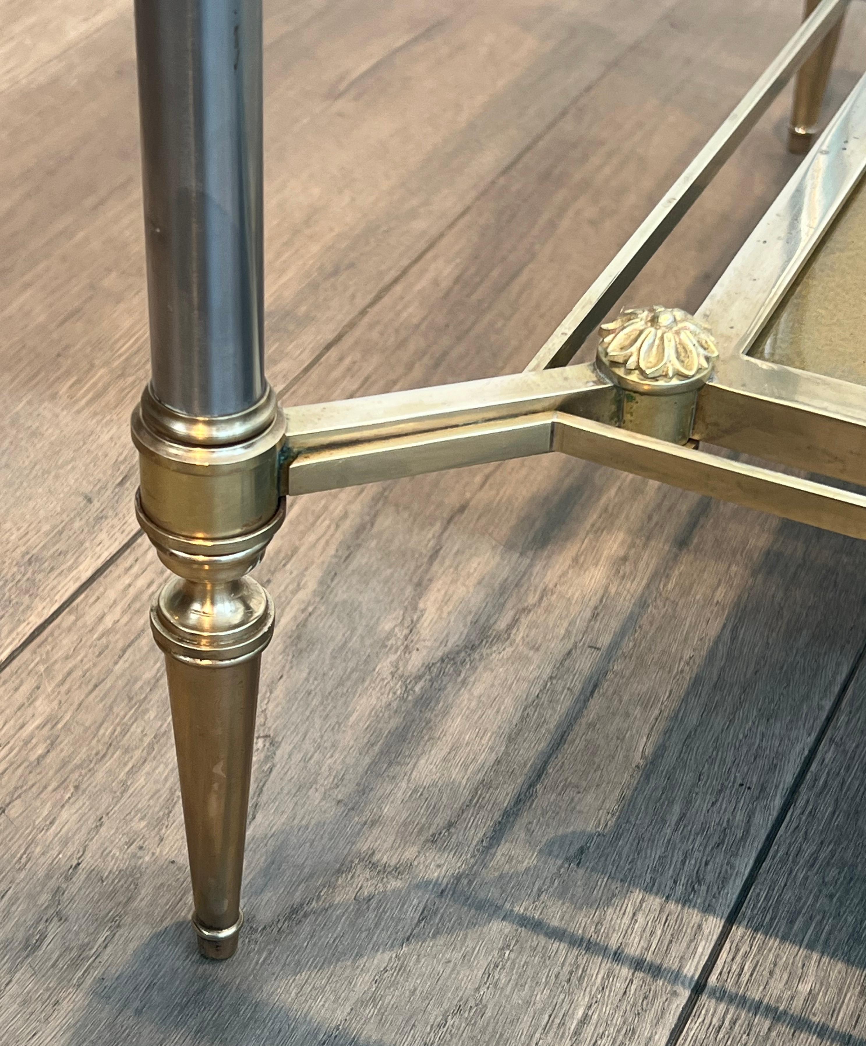 Brass & Steel Coffee Table with Glass & Eglomised Mirror Tops by Maison Jansen For Sale 10