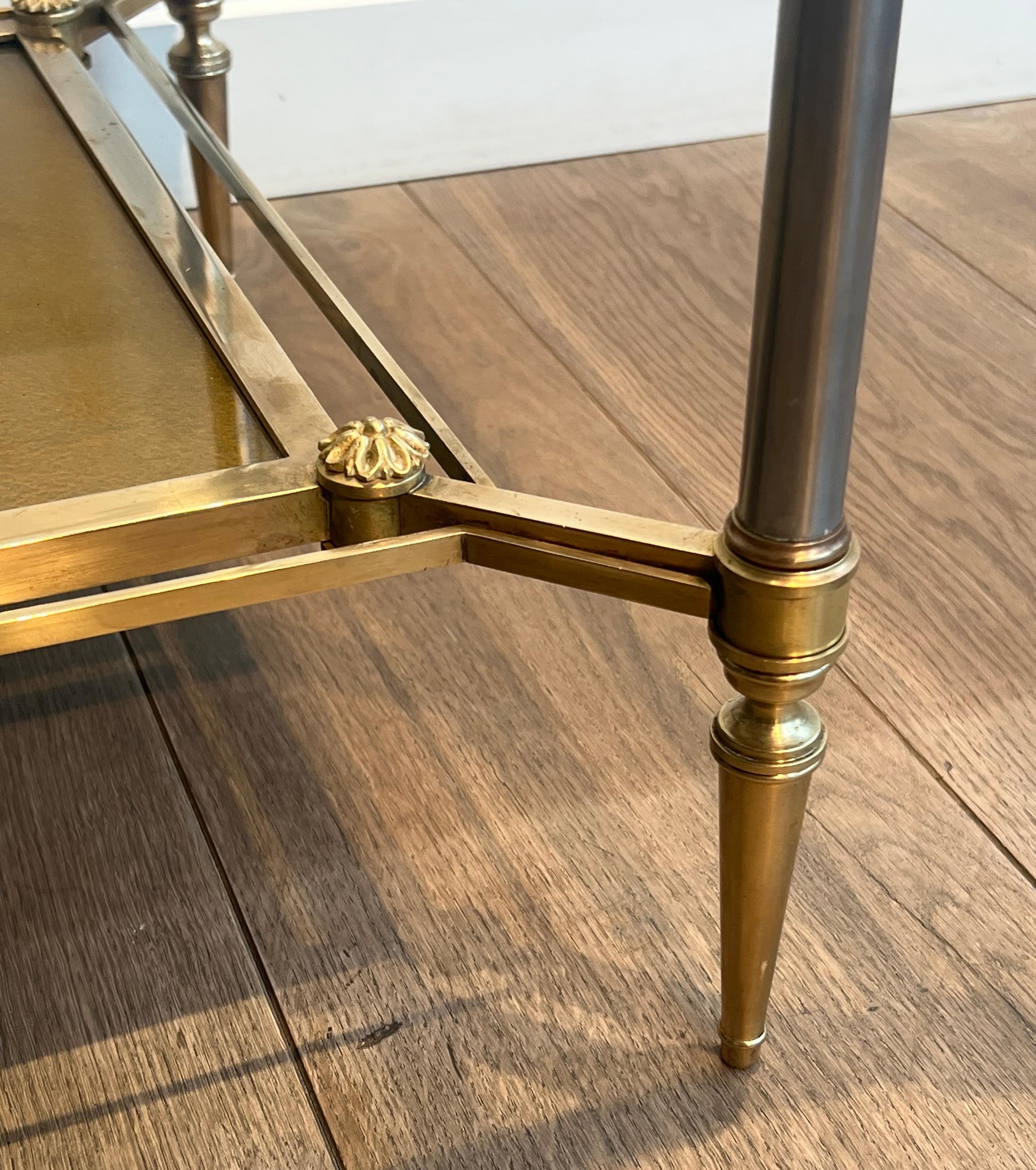 Brass & Steel Coffee Table with Glass & Eglomised Mirror Tops by Maison Jansen For Sale 12