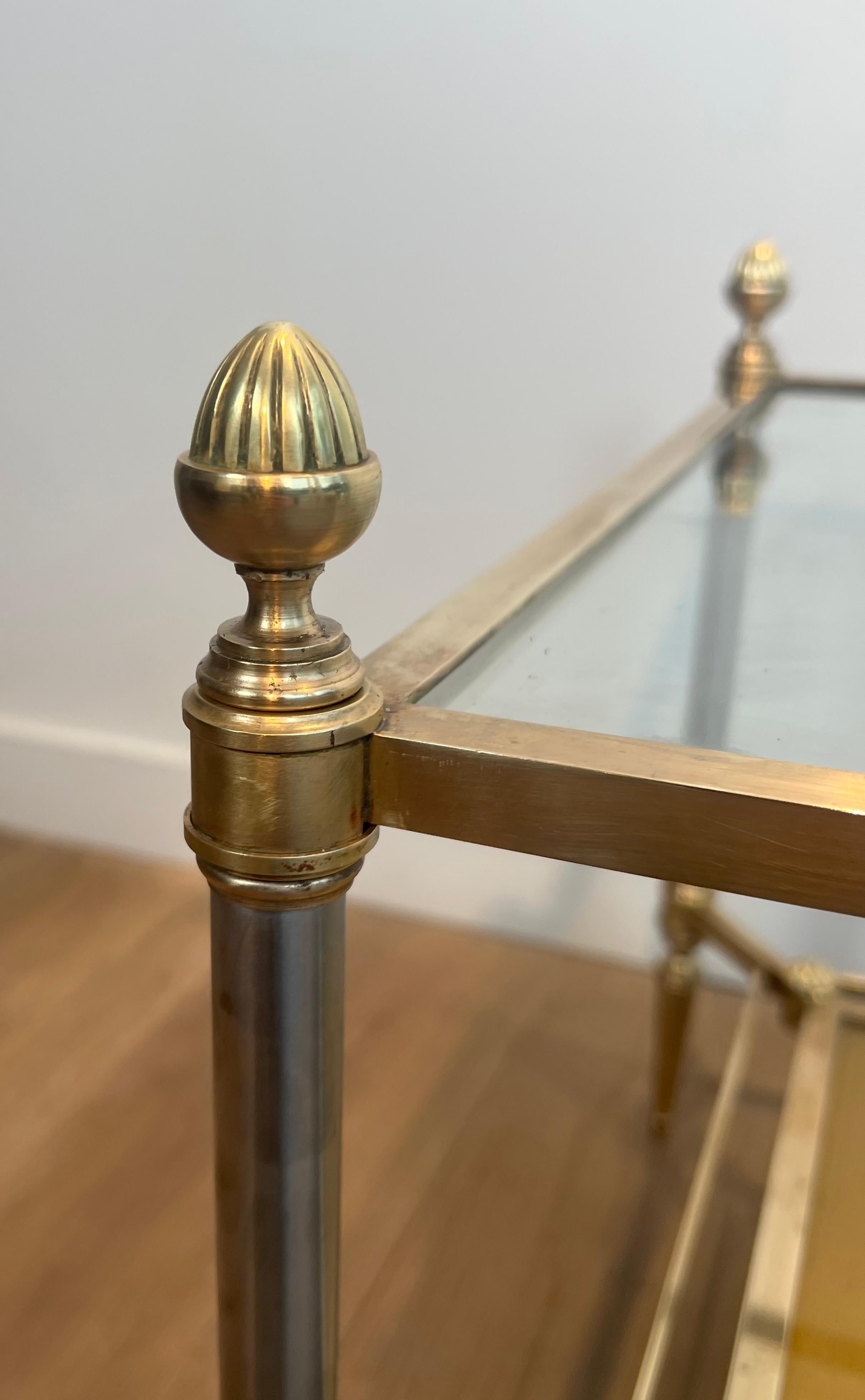 Brass & Steel Coffee Table with Glass & Eglomised Mirror Tops by Maison Jansen For Sale 2