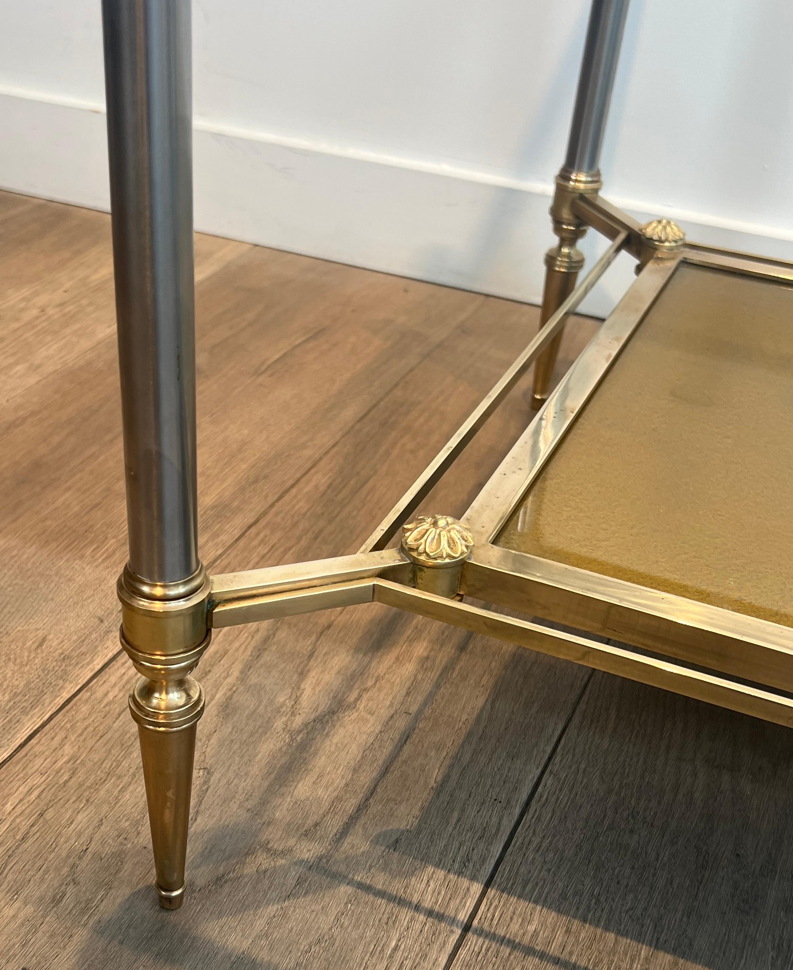 Brass & Steel Coffee Table with Glass & Eglomised Mirror Tops by Maison Jansen For Sale 3
