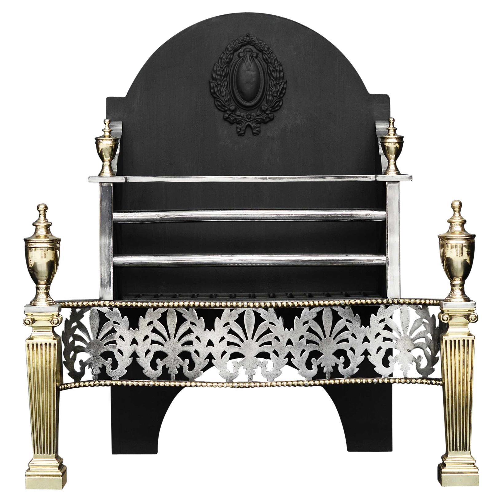 Brass & Steel Firebasket with Ionic Capitals For Sale
