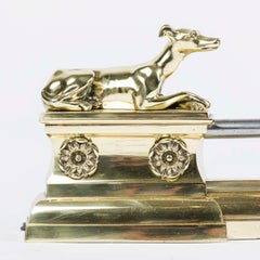 Brass & steel fireplace fender with greyhounds