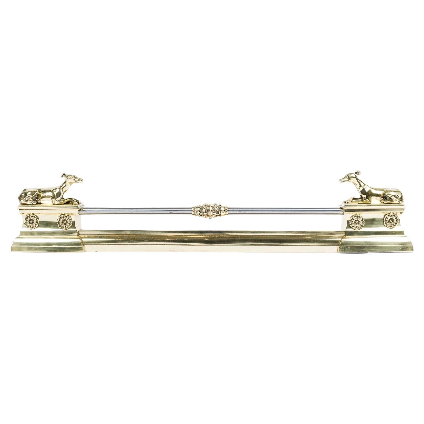 Brass & steel fireplace fender with greyhounds