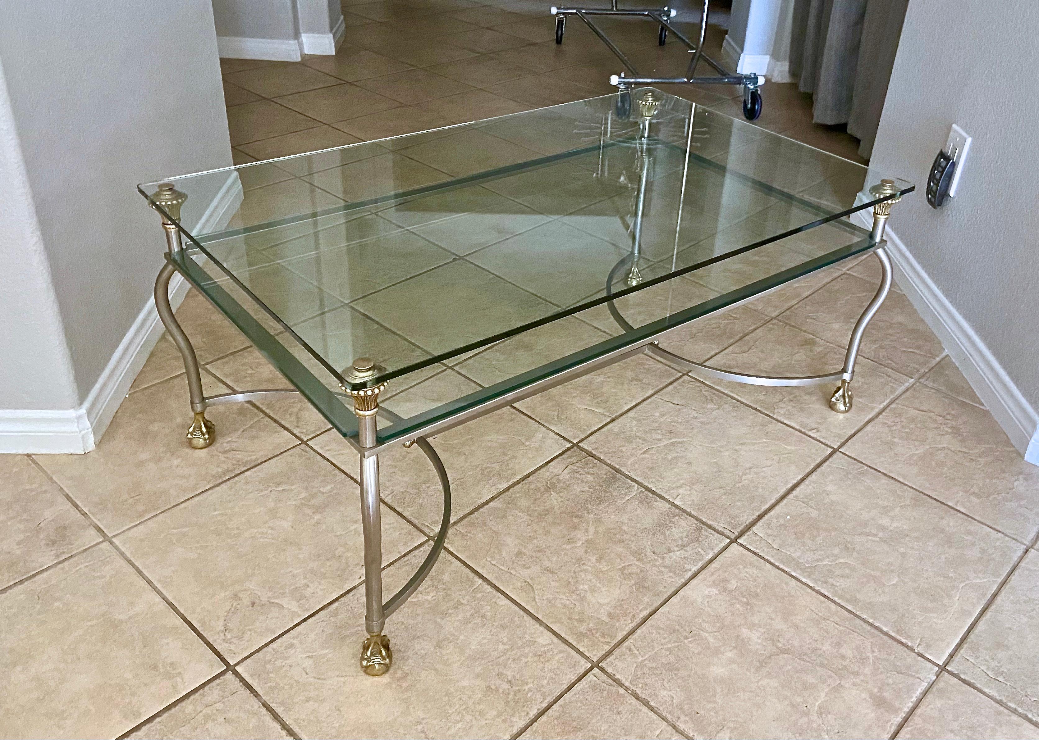 Brass Steel Jansen Style Claw Feet Cocktail Coffee Table For Sale 11